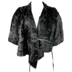 Ralph Lauren Collection - Giacca con cappuccio in pelliccia d'agnello nera, taglia M
