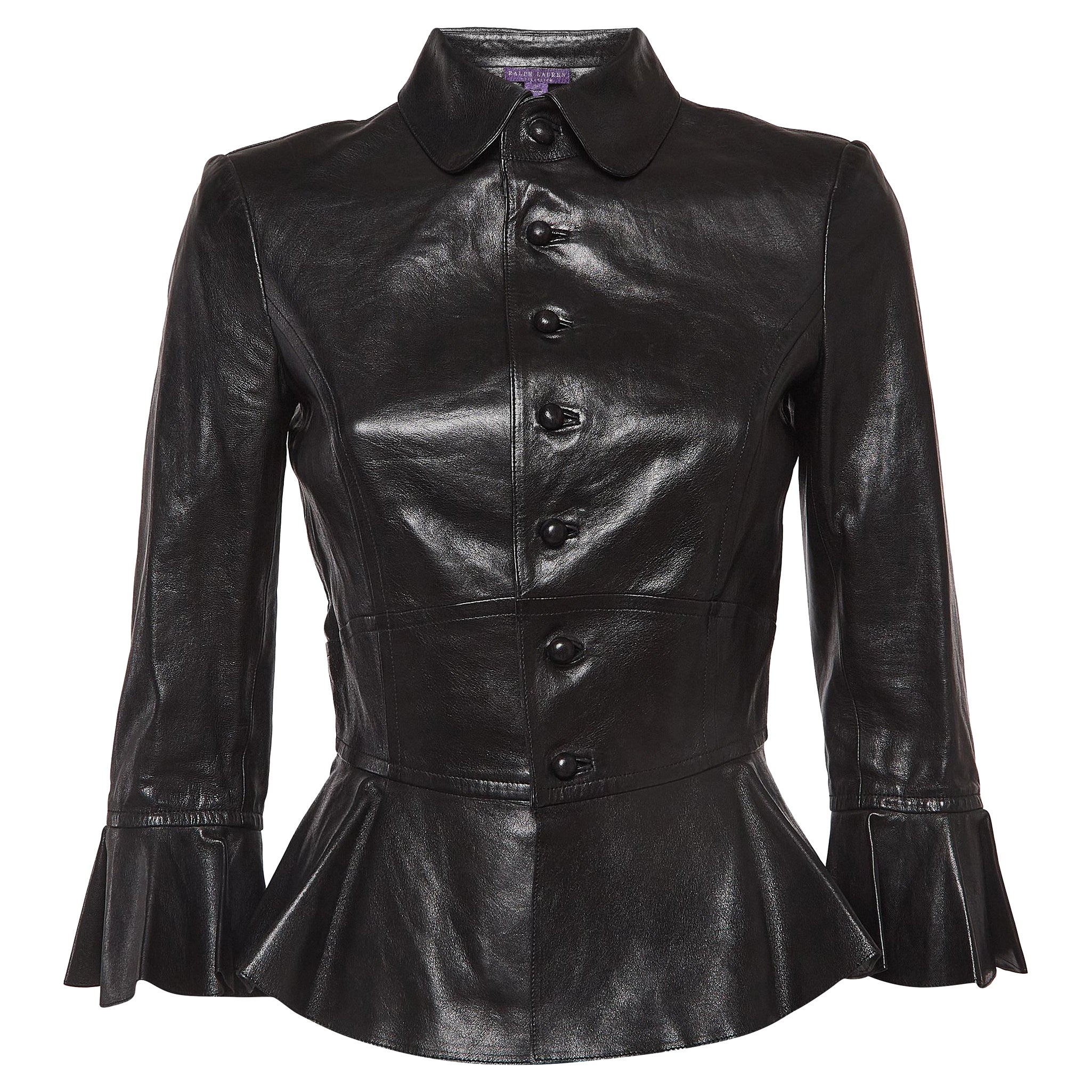 Ralph Lauren Collection Black Leather Peplum Style Jacket M