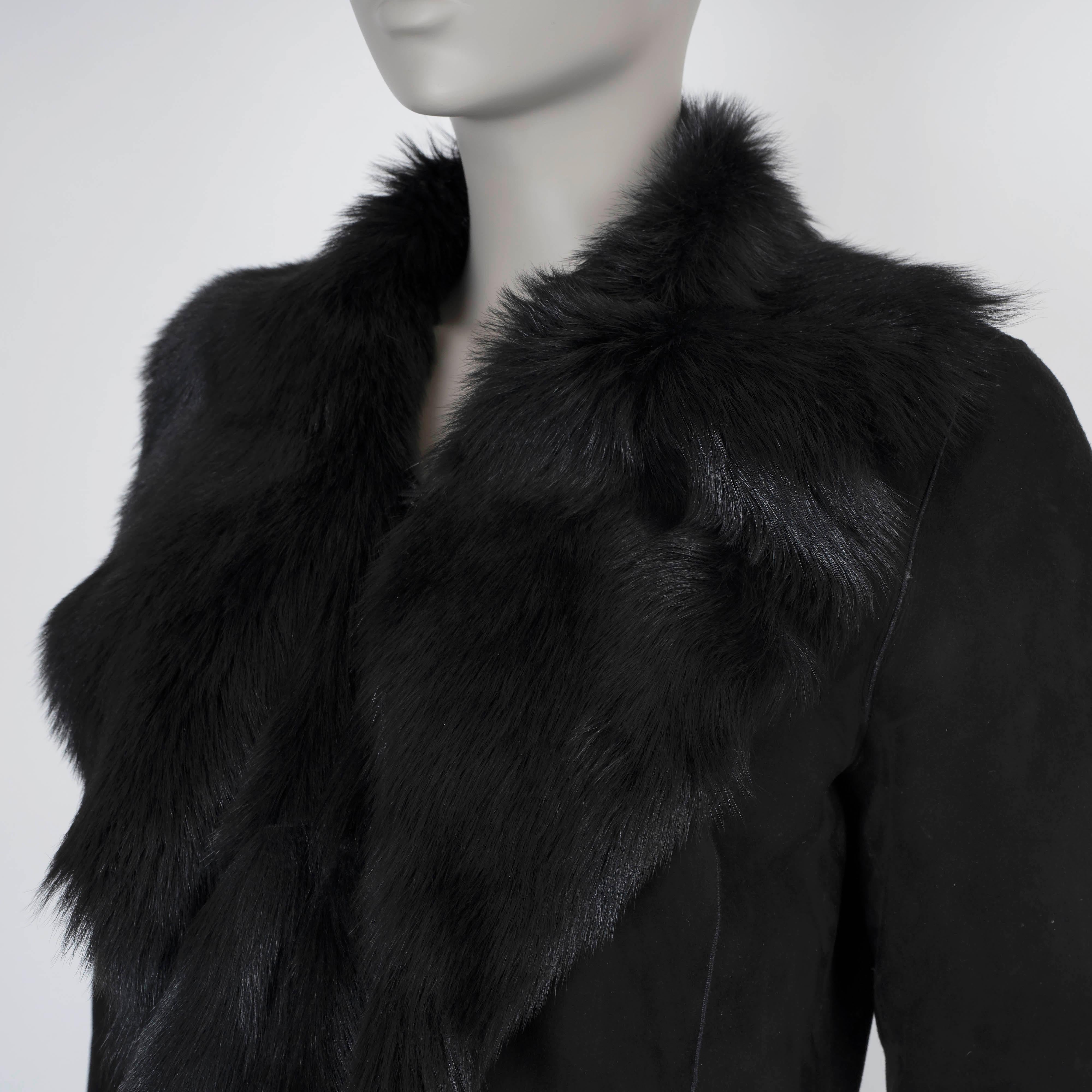 RALPH LAUREN COLLECTION black SHEARLING Coat Jacket 1 S In Excellent Condition For Sale In Zürich, CH