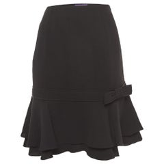 Ralph Lauren Kollektion Schwarzer geraffter kurzer Rock aus Seide mit Schleife Detail L