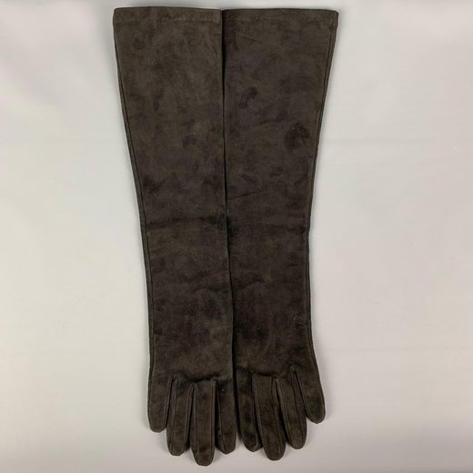 RALPH LAUREN Collection Black Silk Suede Long Gloves For Sale at 1stDibs