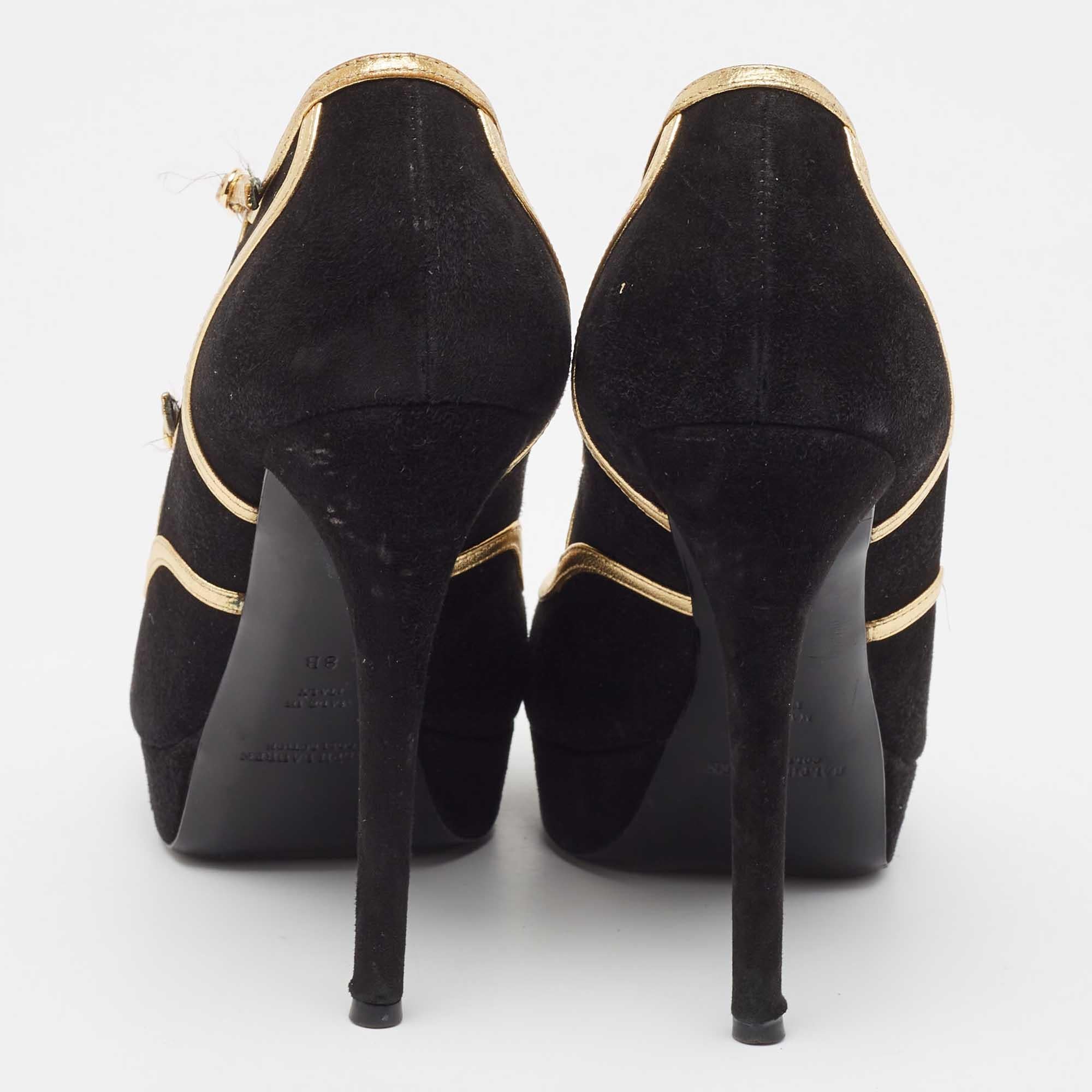 Ralph Lauren Collection Escarpins Peep Toe en cuir et daim noir Taille 38.5 Pour femmes en vente