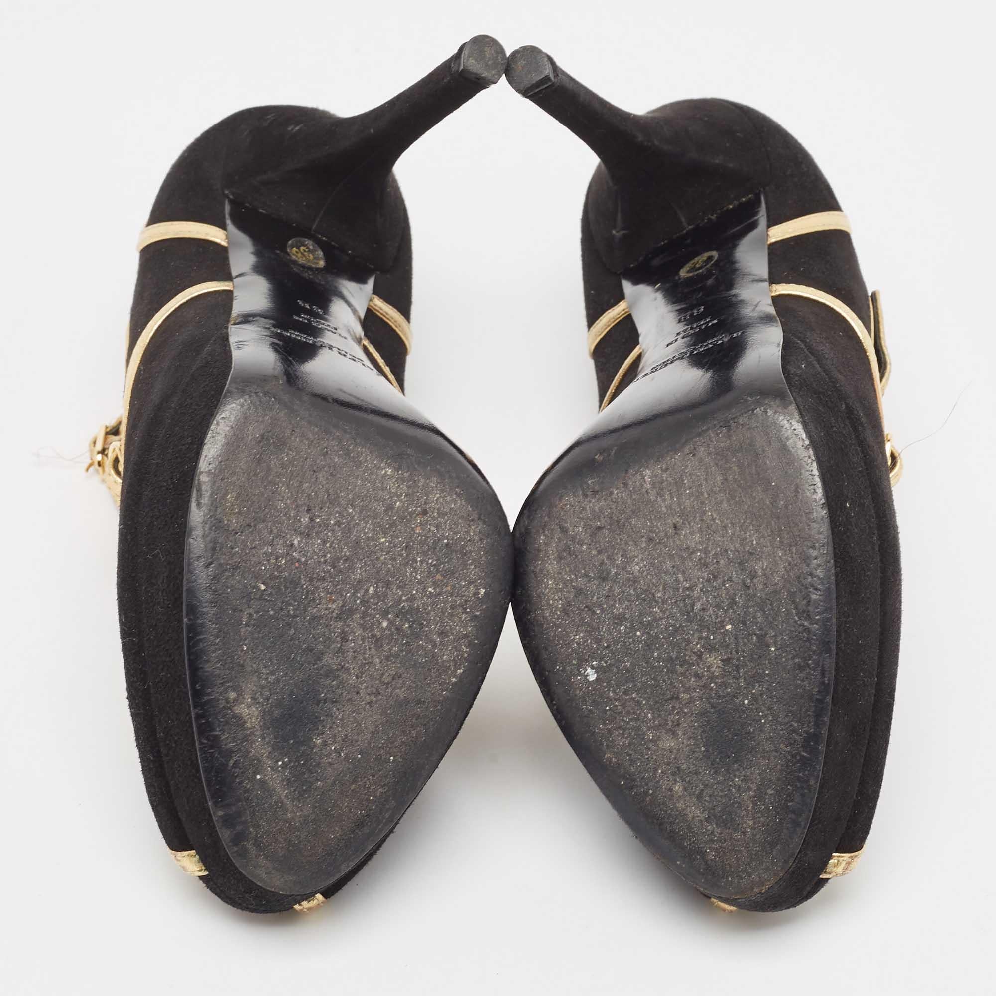 Ralph Lauren Collection Escarpins Peep Toe en cuir et daim noir Taille 38.5 en vente 1
