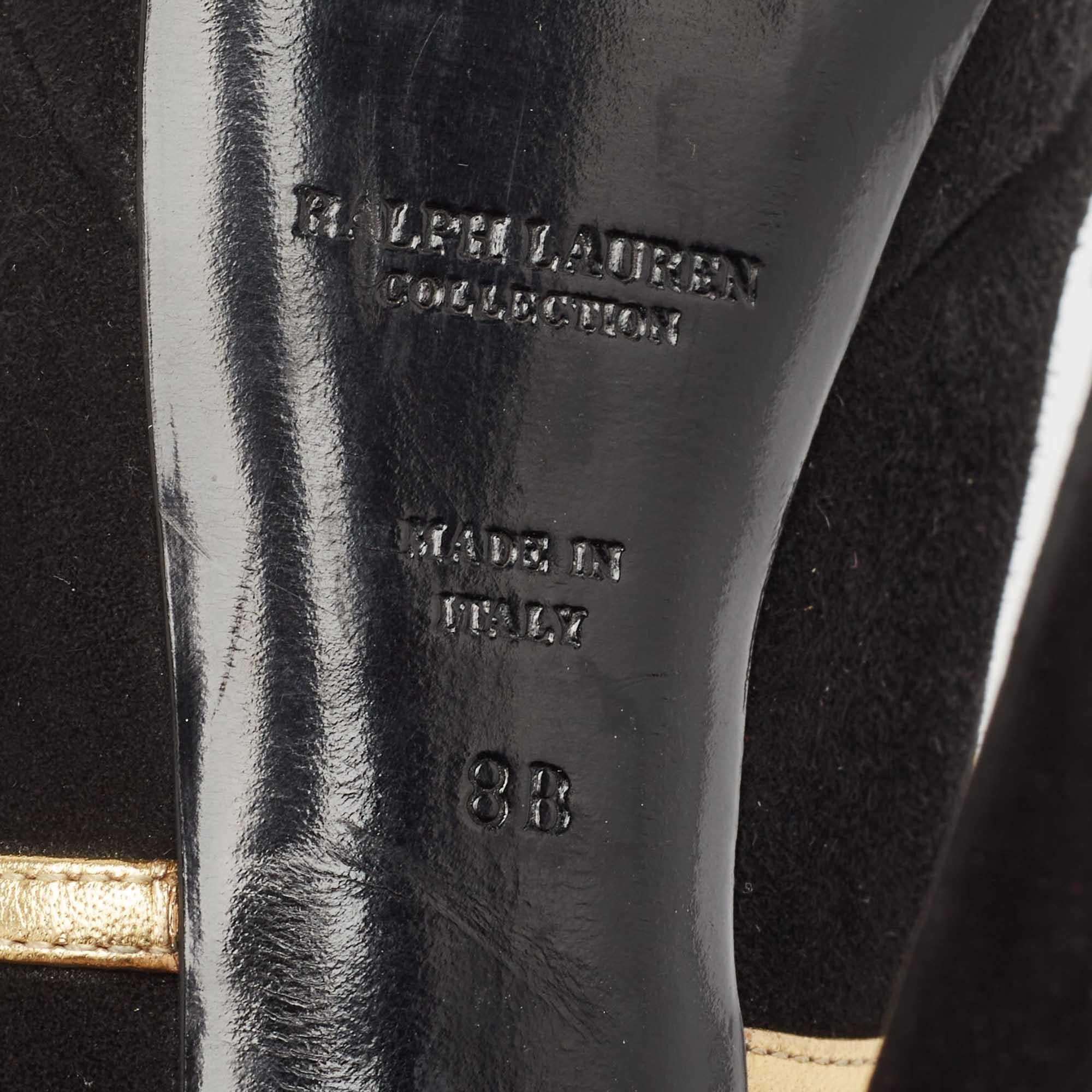 Ralph Lauren Collection Escarpins Peep Toe en cuir et daim noir Taille 38.5 en vente 3