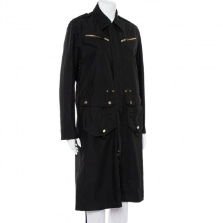 Ralph Lauren Collection Black Synthetic Zip Front Utility Coat M For Sale 1