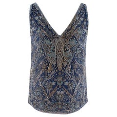 Top impreziosito in seta blu della Ralph Lauren Collection - Taglia US 2