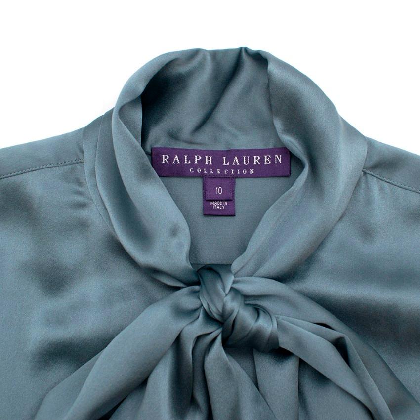 Ralph Lauren Kollektion Blaue Seidenbluse mit Krawattenhalsausschnitt - Größe US 6 Damen