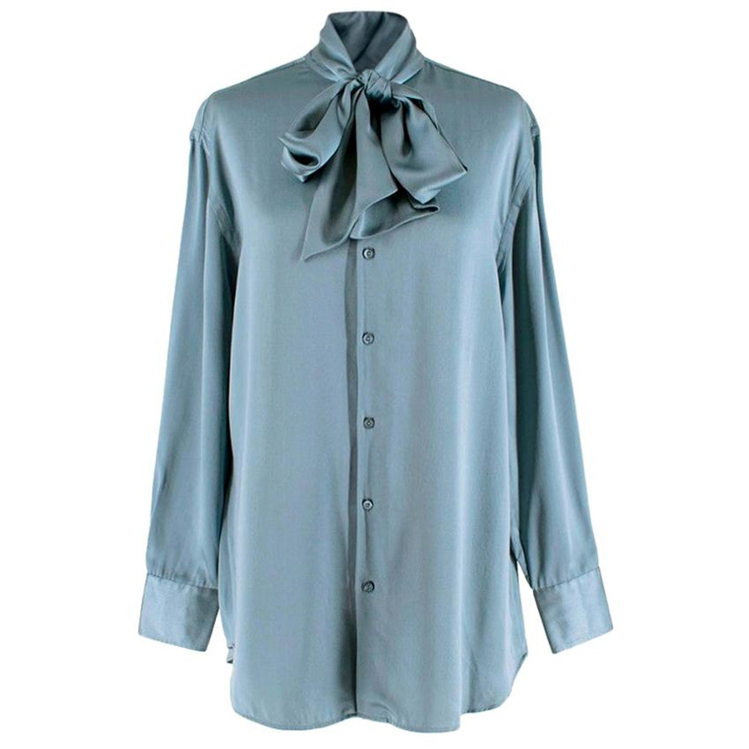 Ralph Lauren Collection Blue Silk Tie-Neck Blouse - Size US 6 at 1stDibs