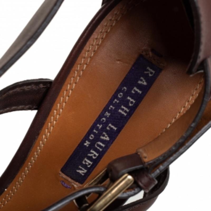 Ralph Lauren Collection Brown  Leather Ankle Strap  Sandals Size 40.5 For Sale 1