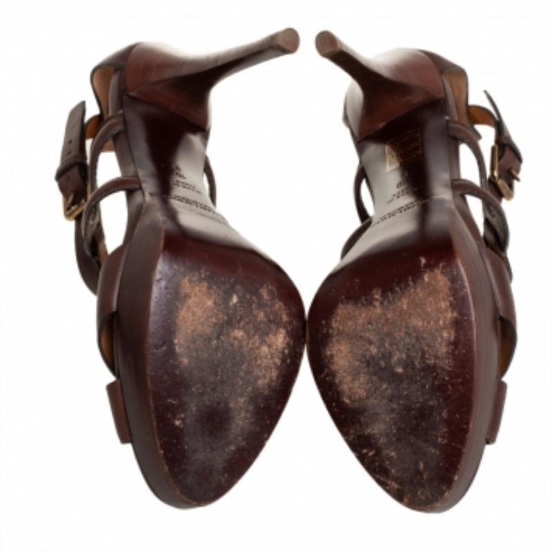 Ralph Lauren Collection Brown  Leather Ankle Strap  Sandals Size 40.5 For Sale 2