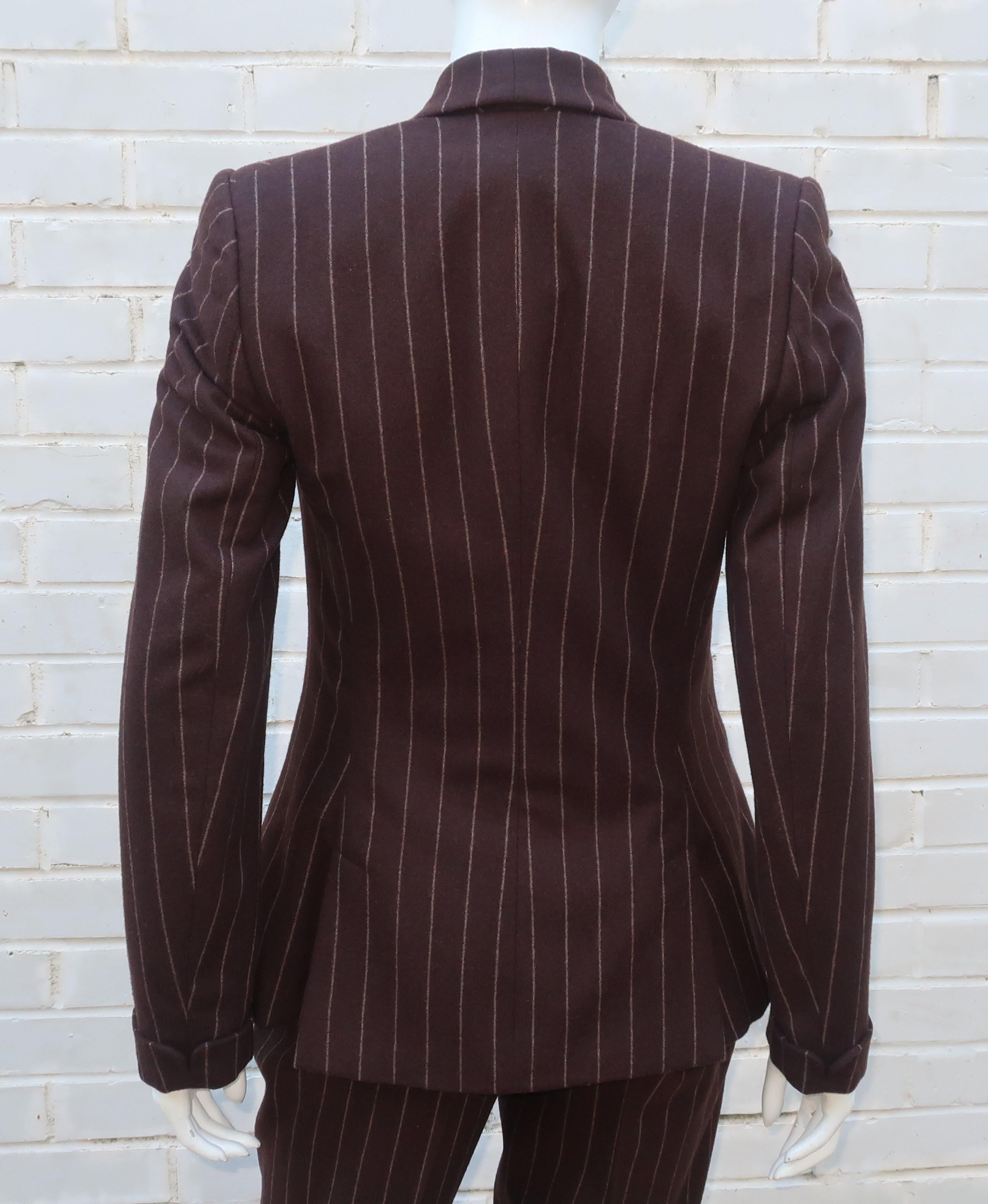 Ralph Lauren Collection Brown Wool Pinstripe Pant Suit 2