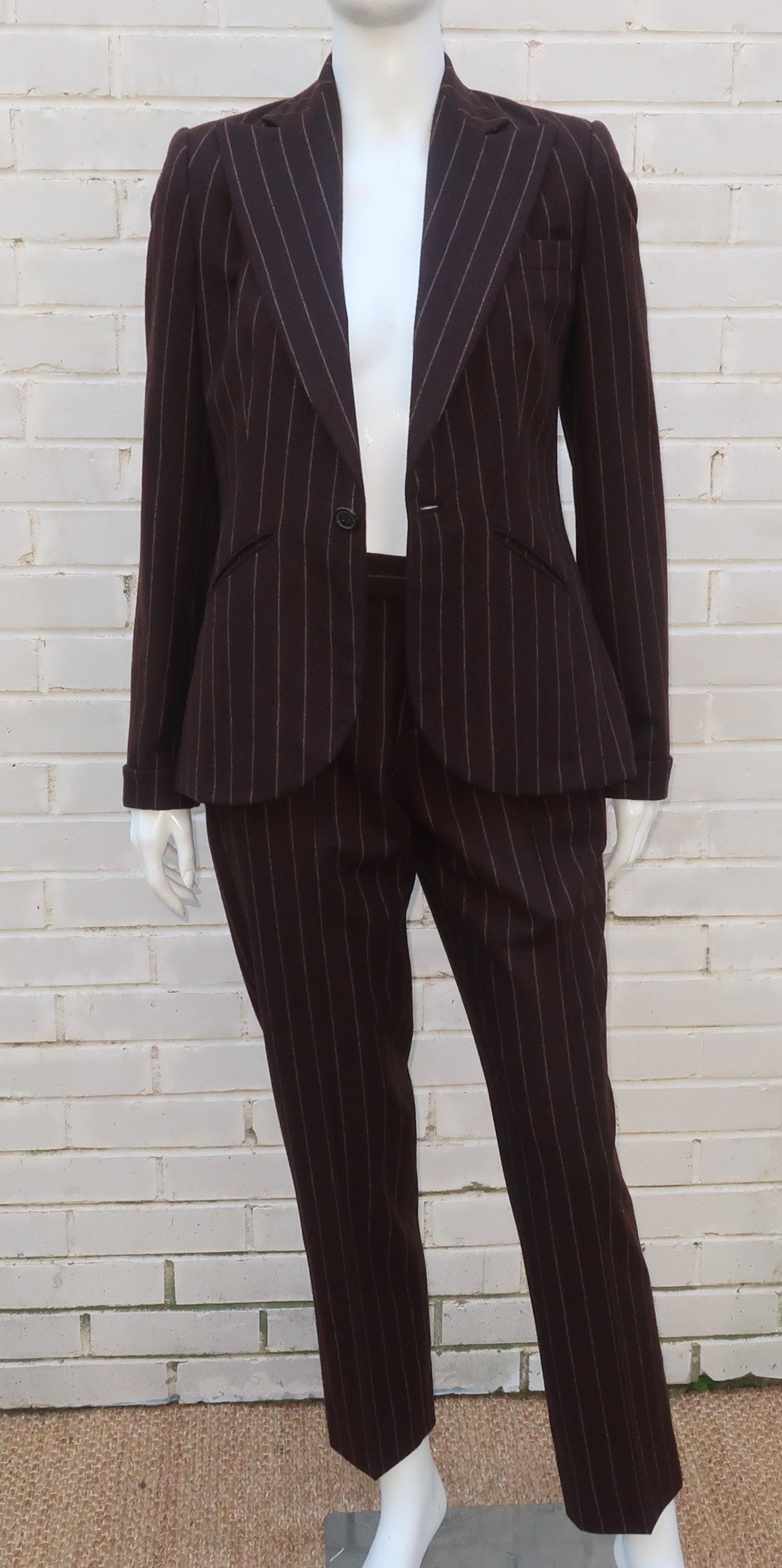 Ralph Lauren Collection Brown Wool Pinstripe Pant Suit 4