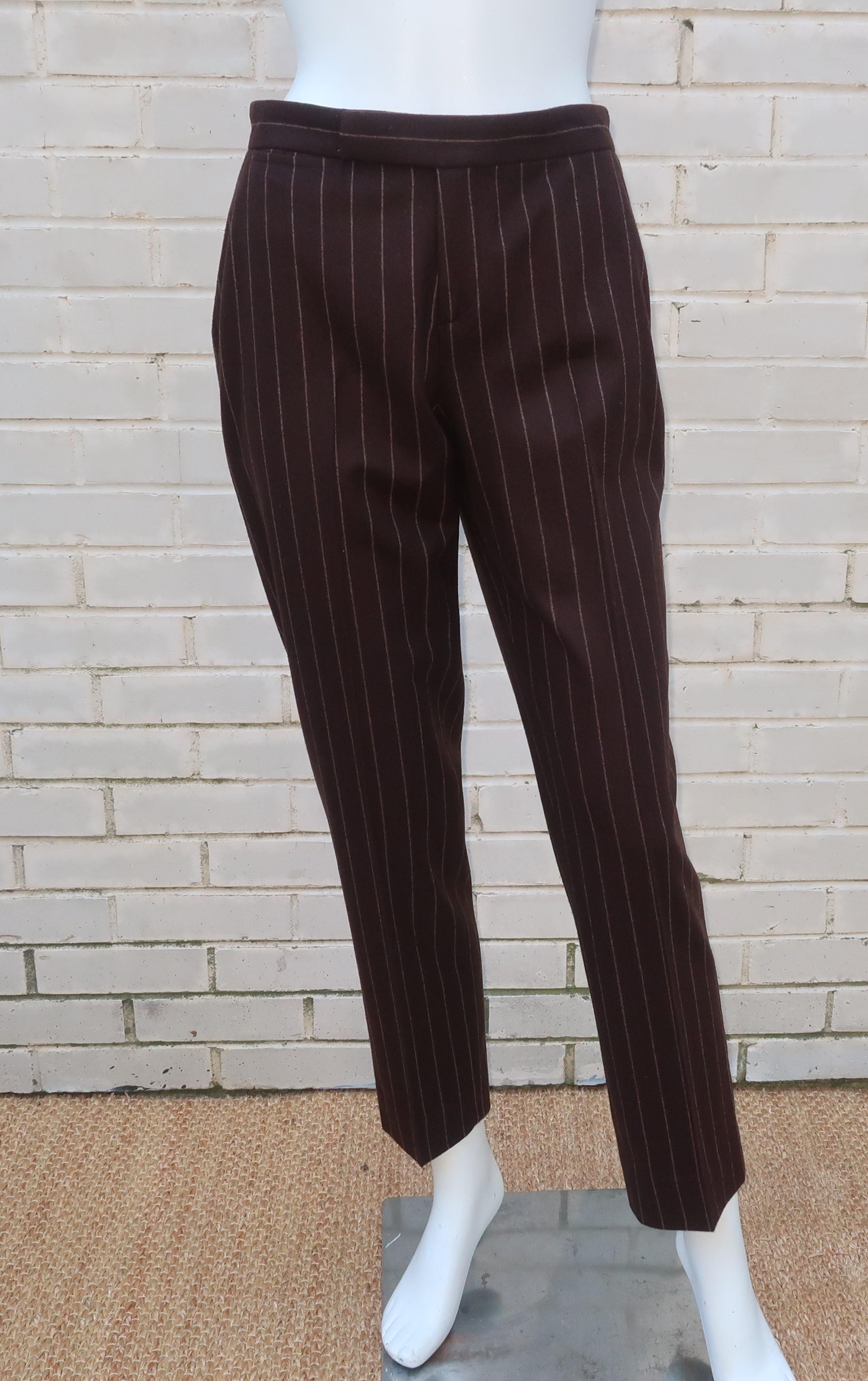Ralph Lauren Collection Brown Wool Pinstripe Pant Suit 6