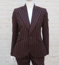 Ralph Lauren Collection Brown Wool Pinstripe Pant Suit