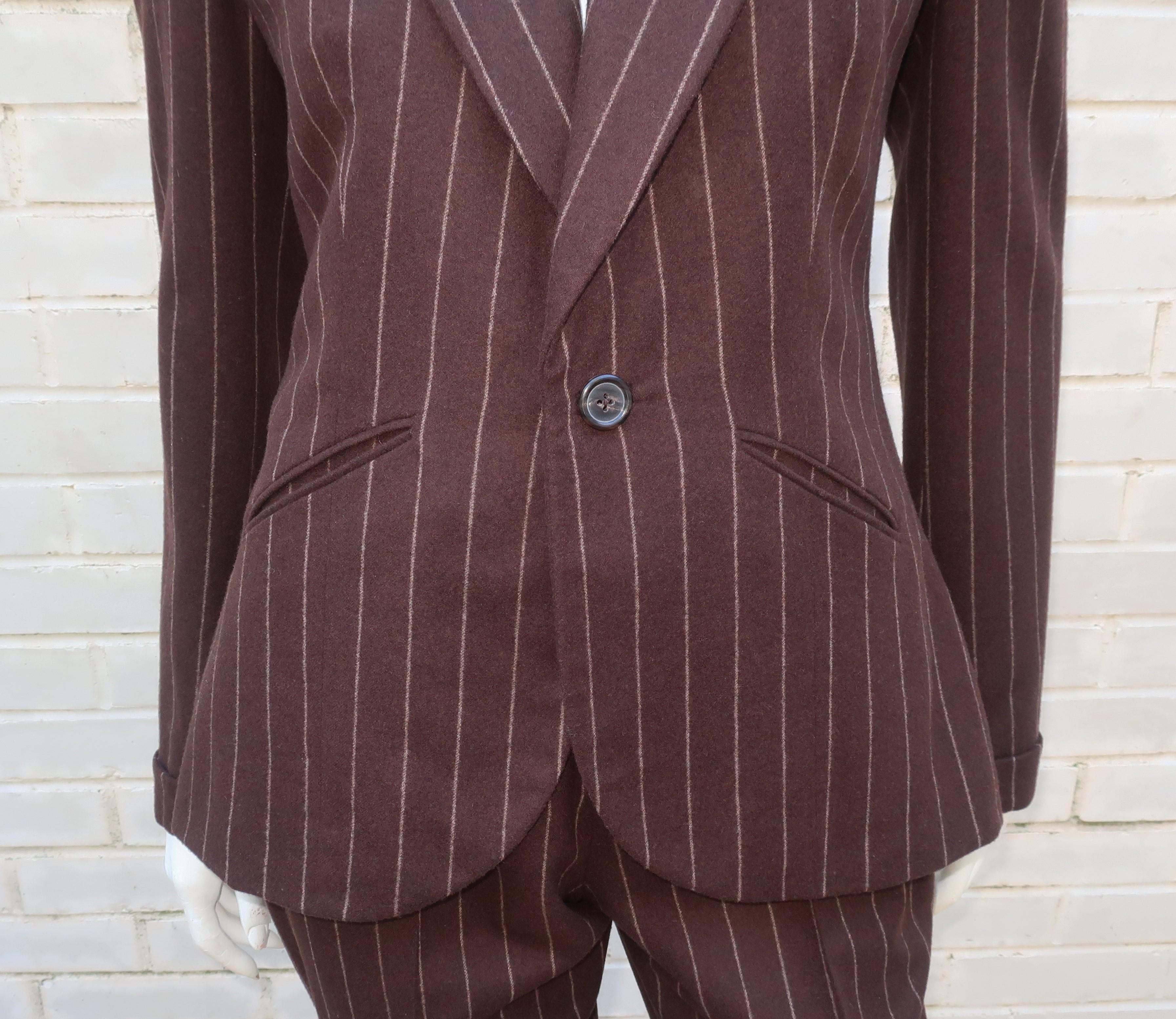 womens brown pinstripe suit