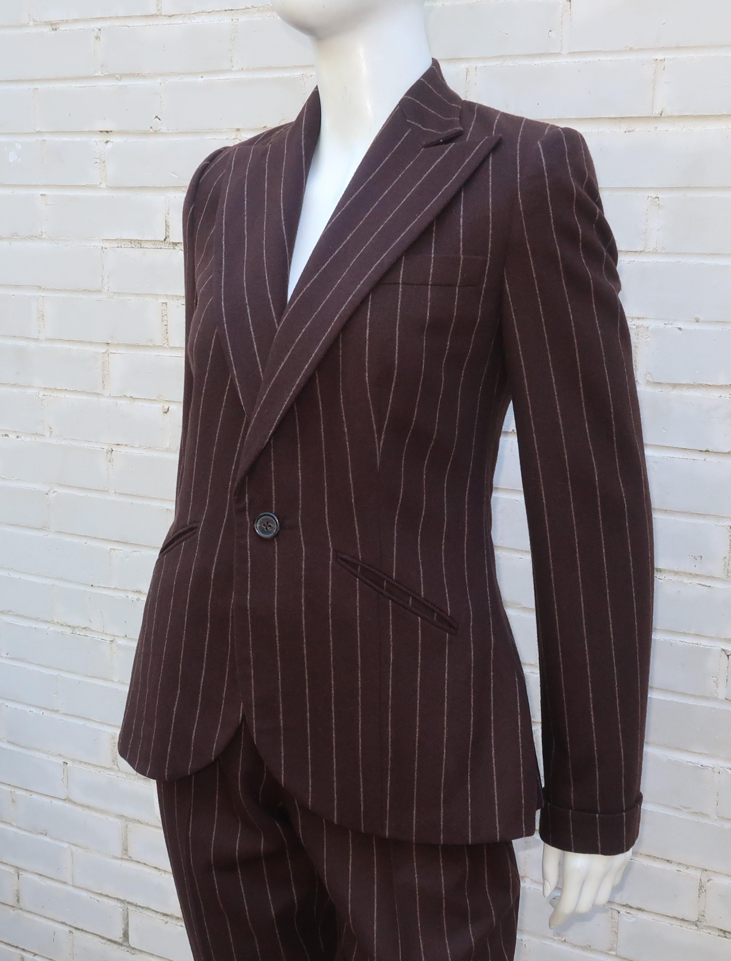 Black Ralph Lauren Collection Brown Wool Pinstripe Pant Suit
