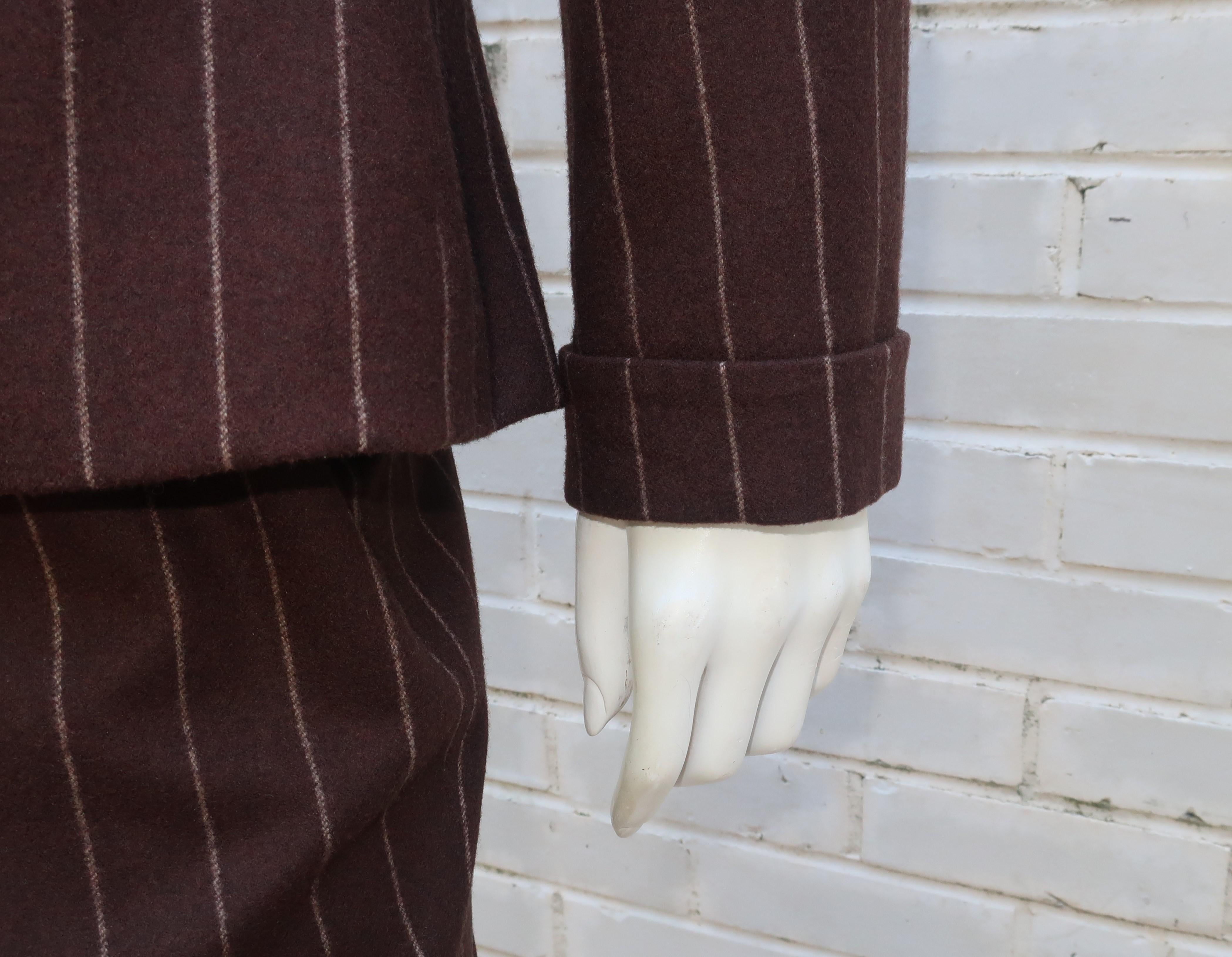 Women's Ralph Lauren Collection Brown Wool Pinstripe Pant Suit