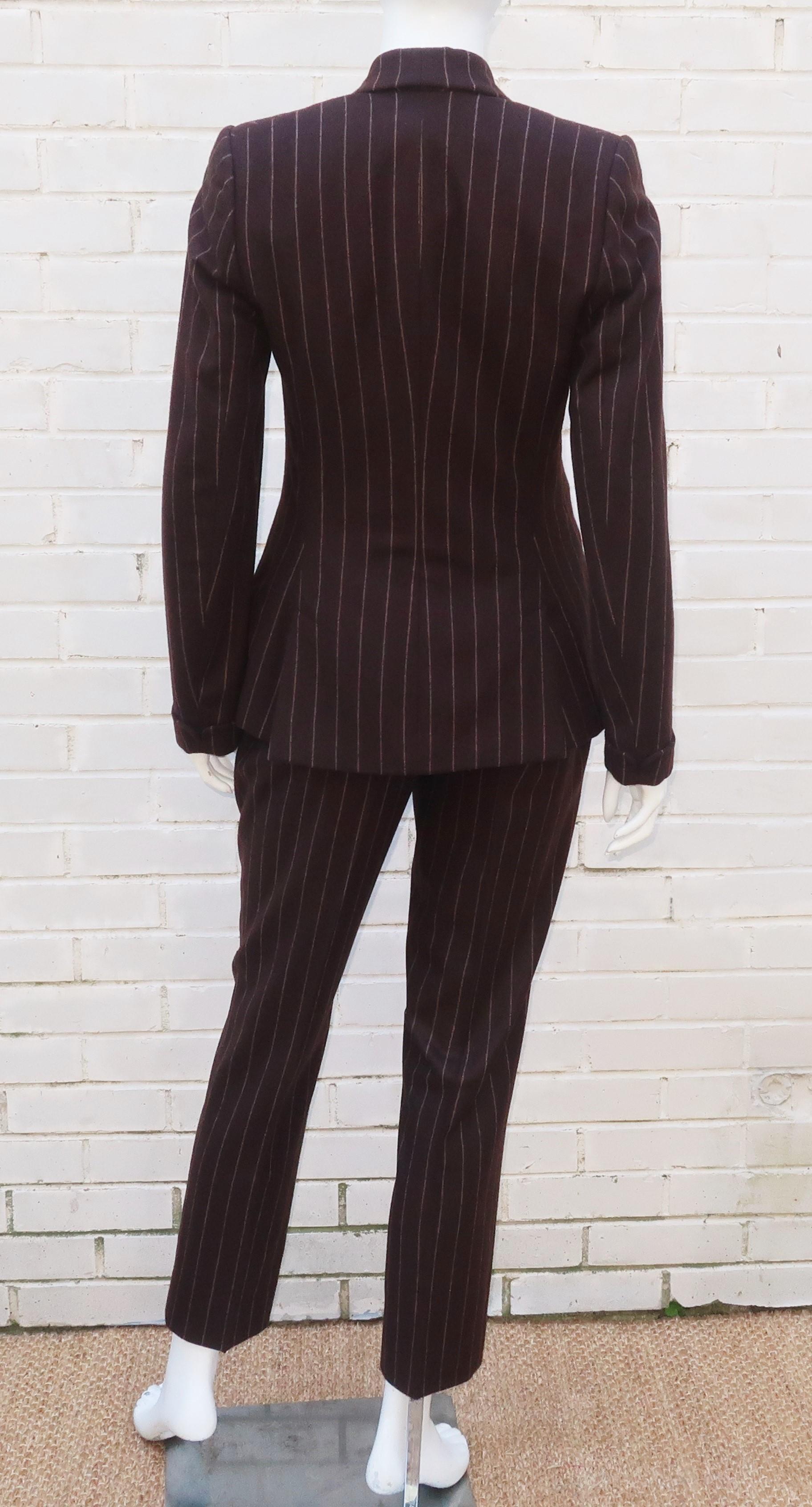 Ralph Lauren Collection Brown Wool Pinstripe Pant Suit 1