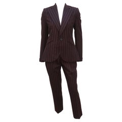 Ralph Lauren Kollektion Brauner Nadelstreifen-Hosenanzug aus Wolle