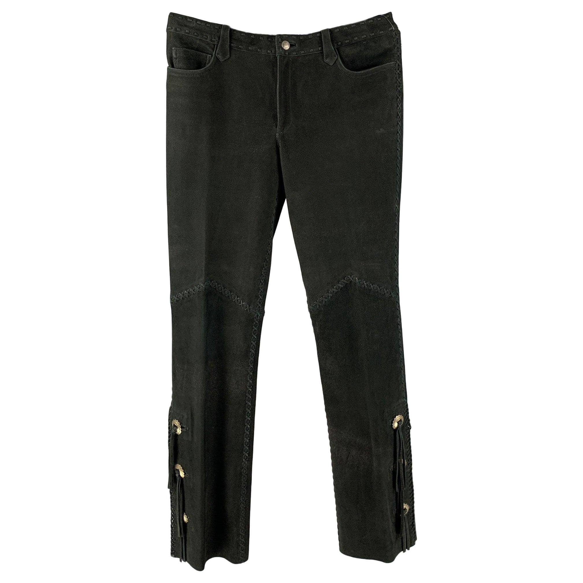 RALPH LAUREN COLLECTION taglia 10 Pantaloni casual in pelle scamosciata nera