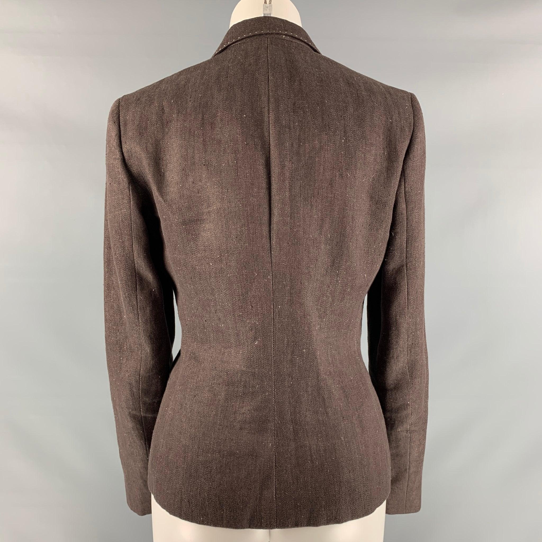 RALPH LAUREN 'COLLECTION by'  Size 6 Brown Linen Contrast Stitch  Blazer In Excellent Condition For Sale In San Francisco, CA