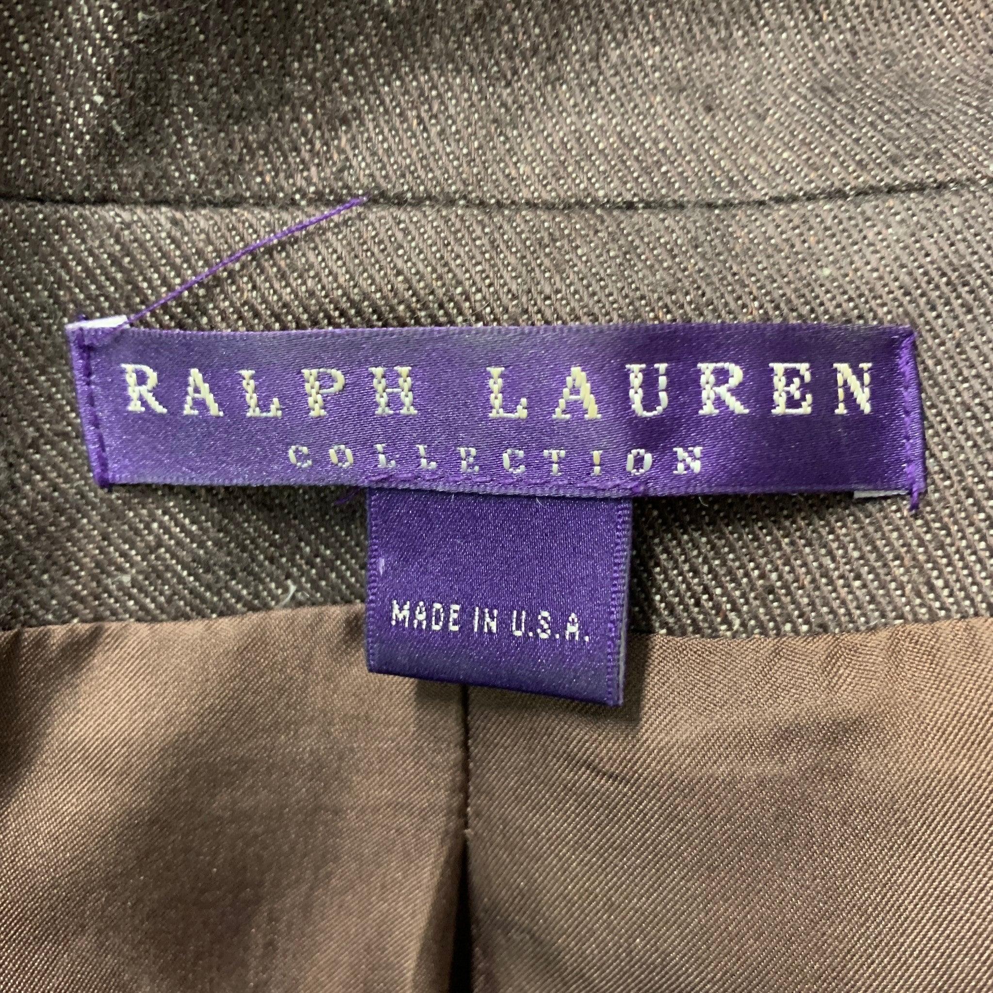 Women's RALPH LAUREN 'COLLECTION by'  Size 6 Brown Linen Contrast Stitch  Blazer For Sale