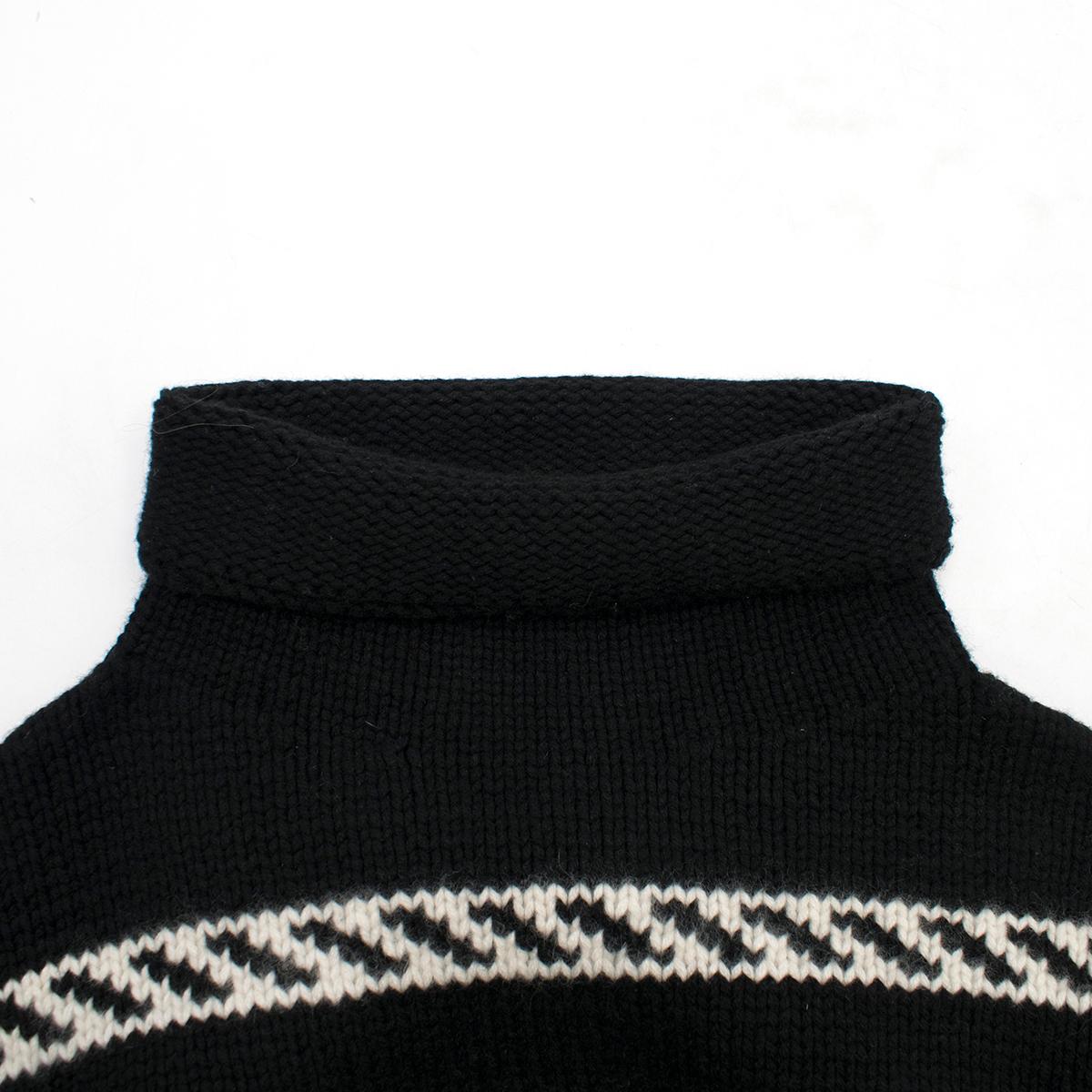 Black Ralph Lauren Collection Cashmere Patterned Chunky Roll-neck Jumper US 8