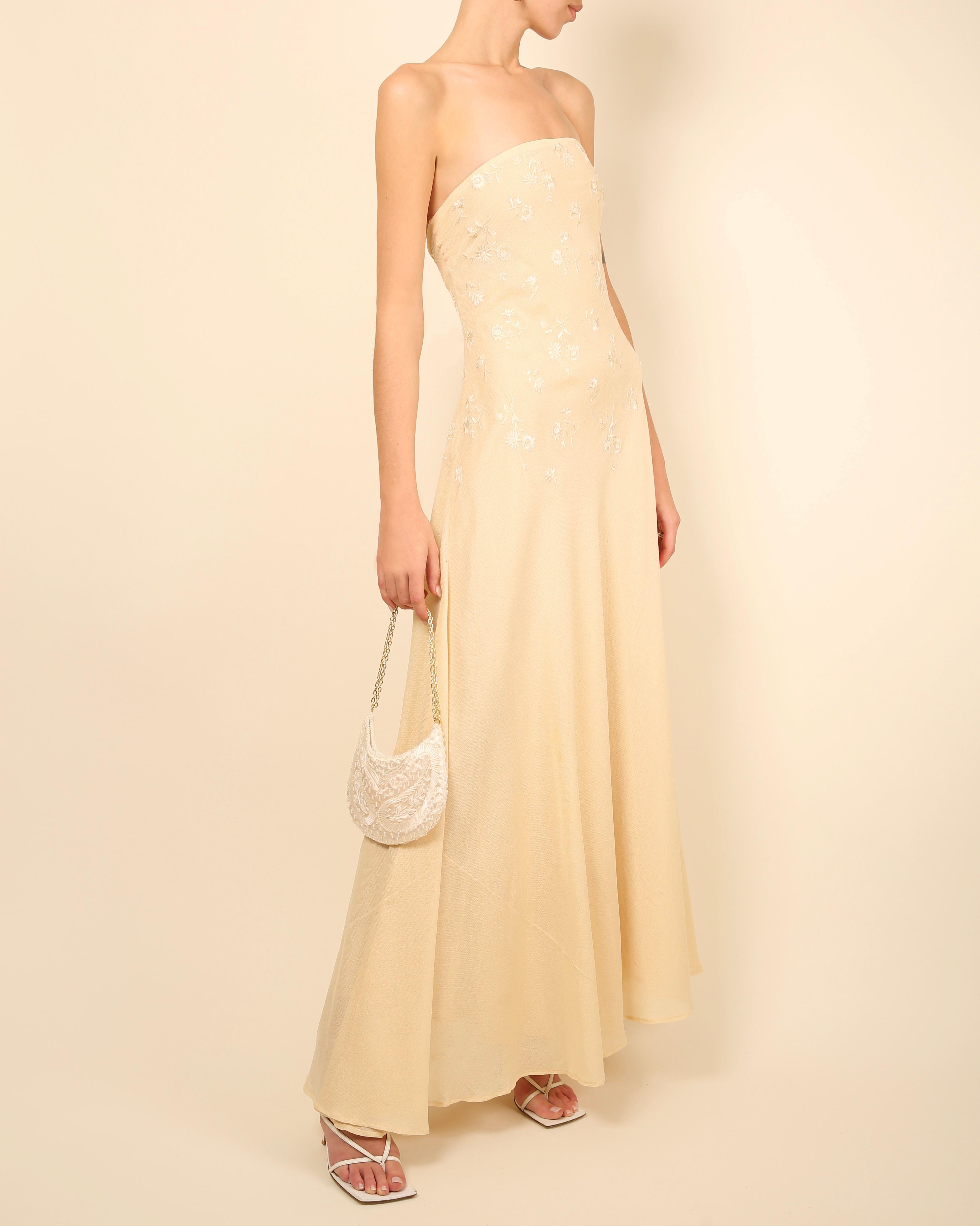 Yellow Ralph Lauren Collection cream yellow strapless floral embroidered dress gown