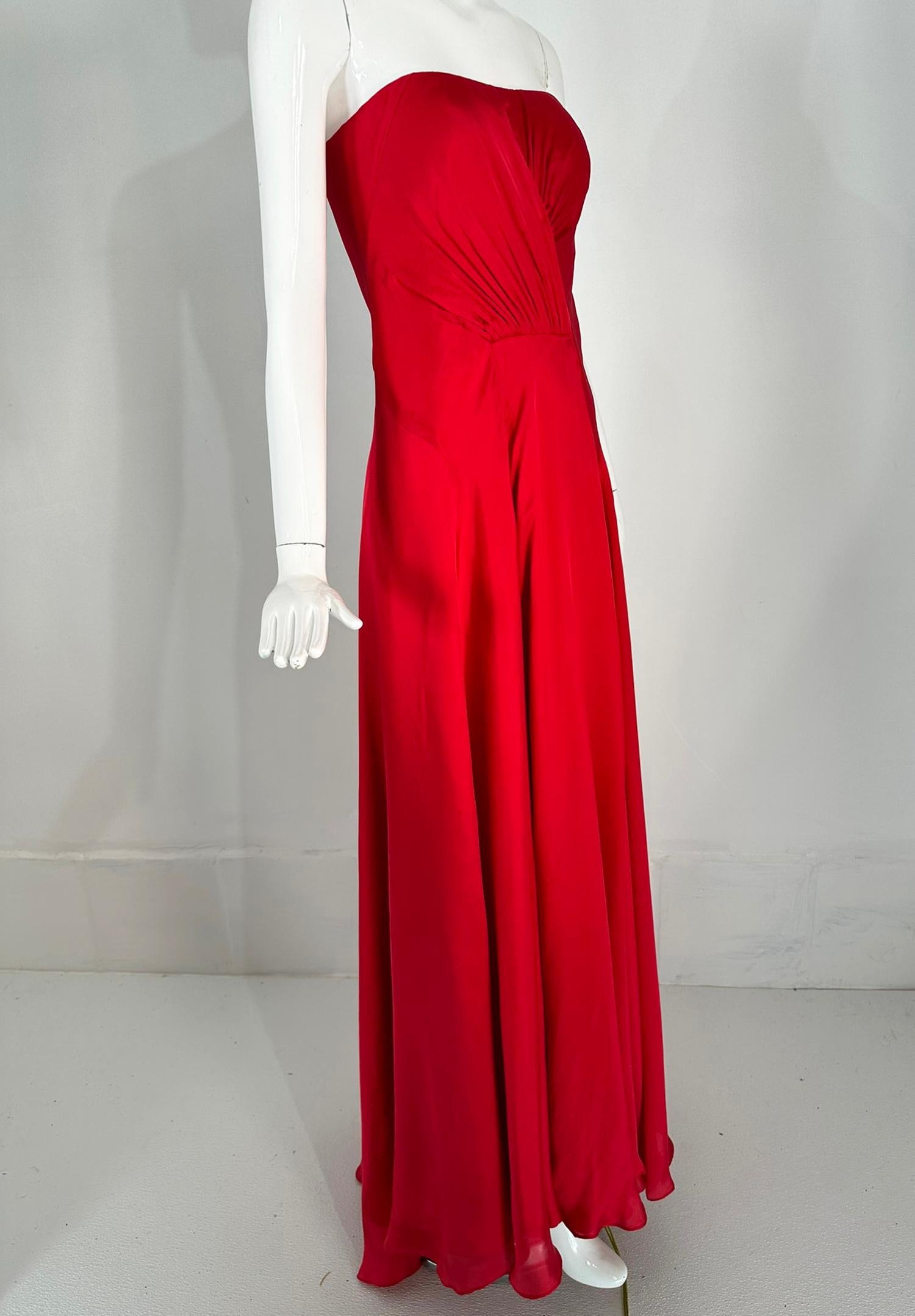 Ralph Lauren Collection Draped Red Silk Strapless Evening Gown 6 For Sale 6