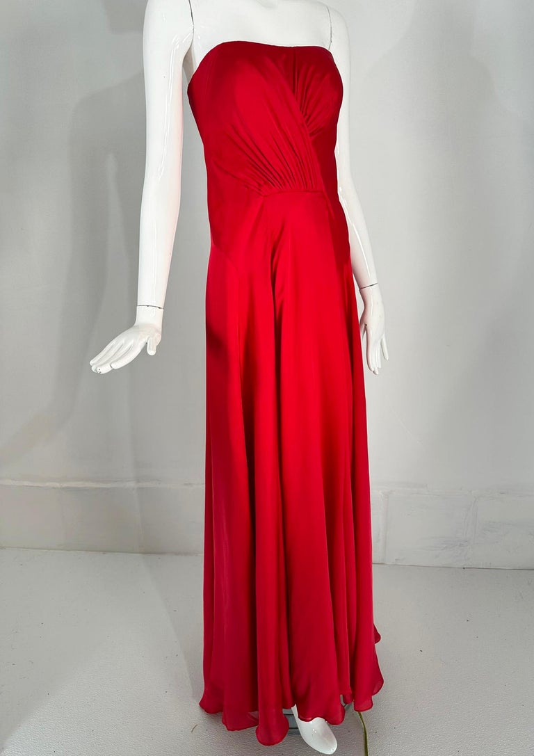 Ralph Lauren Collection Draped Red Silk Strapless Evening Gown 6 at 1stDibs