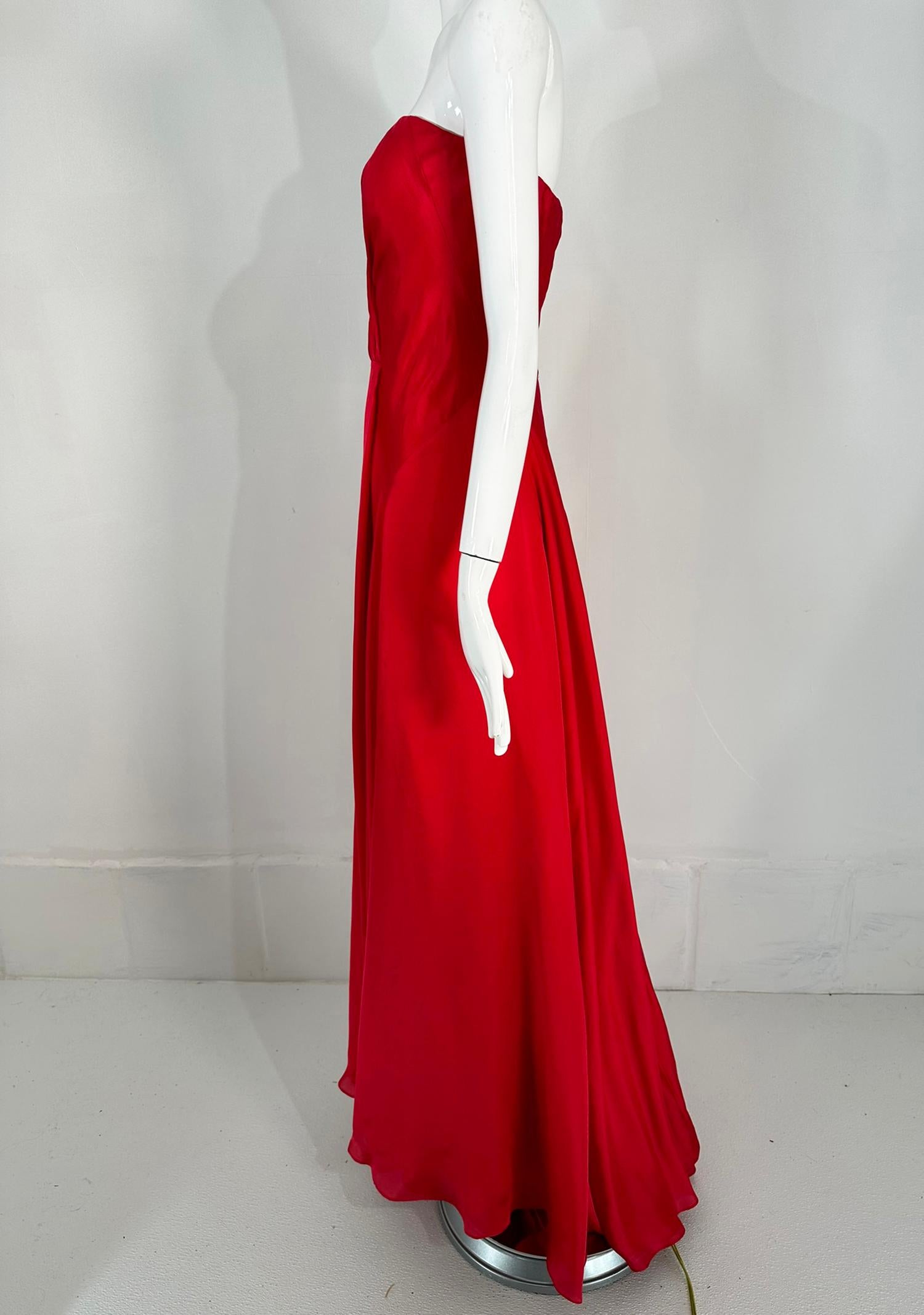 Ralph Lauren Collection Draped Red Silk Strapless Evening Gown 6 For Sale 1