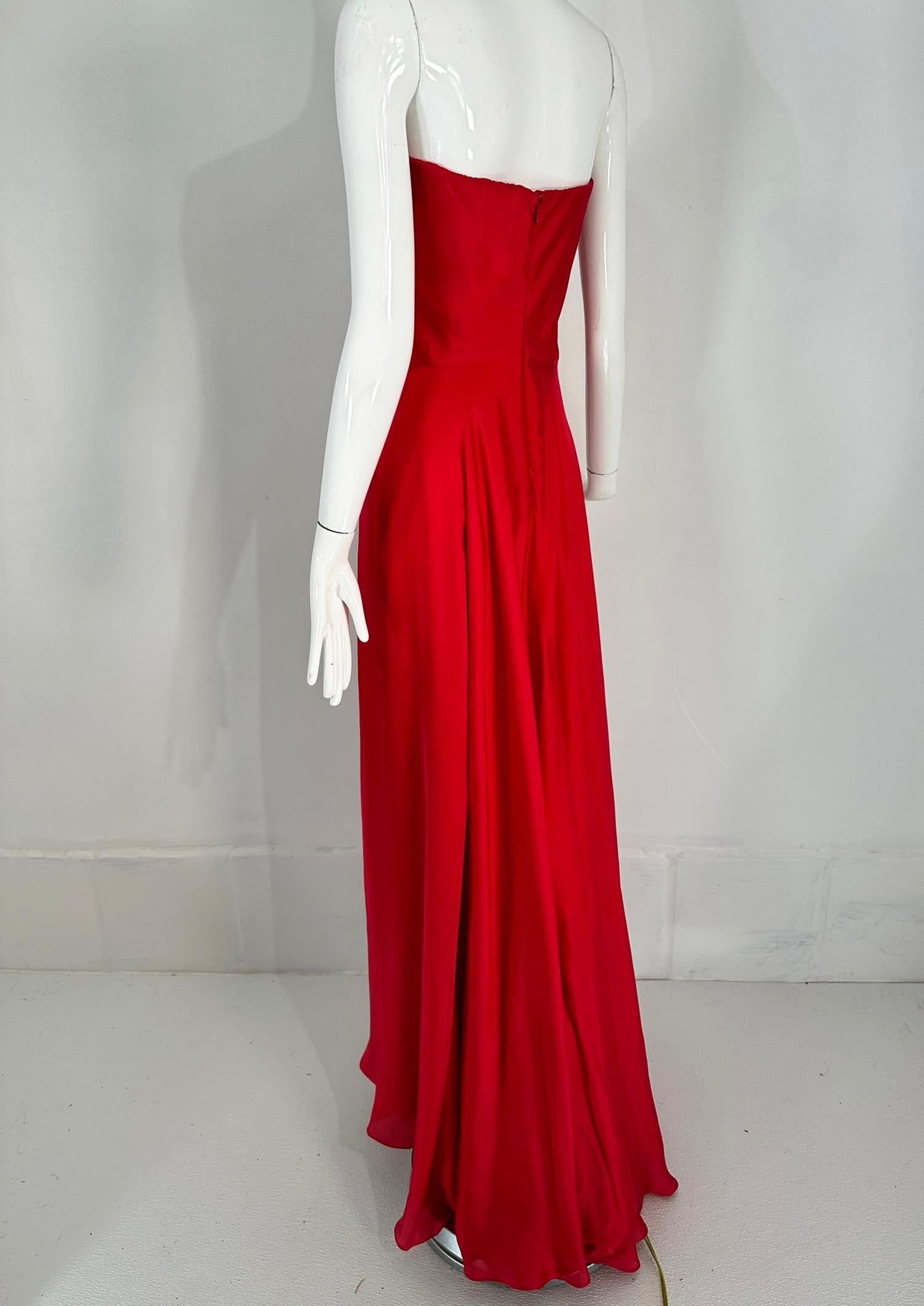 Ralph Lauren Collection Draped Red Silk Strapless Evening Gown 6 For Sale 2