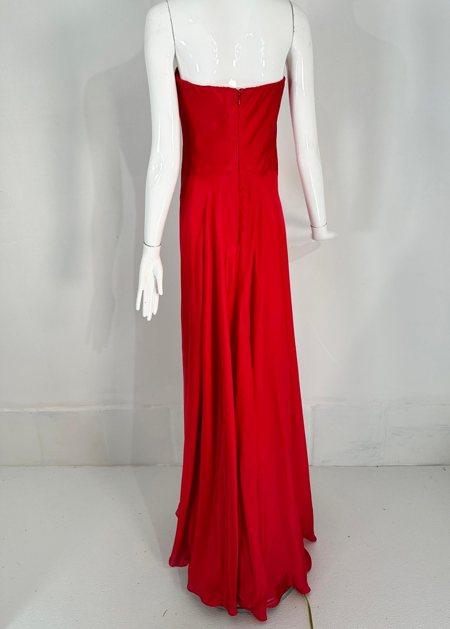 Ralph Lauren Collection Draped Red Silk Strapless Evening Gown 6 For Sale 3