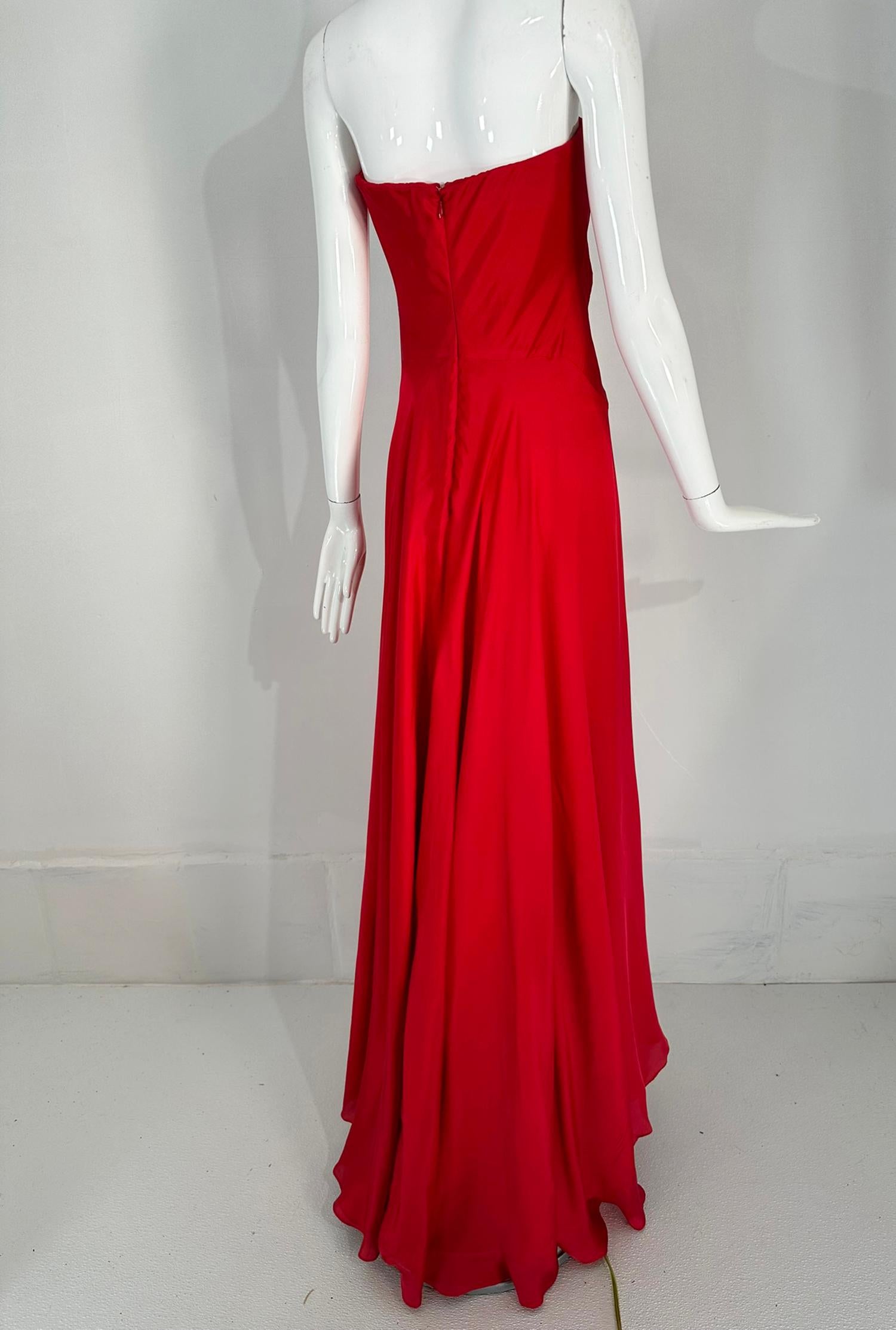 Ralph Lauren Collection Draped Red Silk Strapless Evening Gown 6 For Sale 4