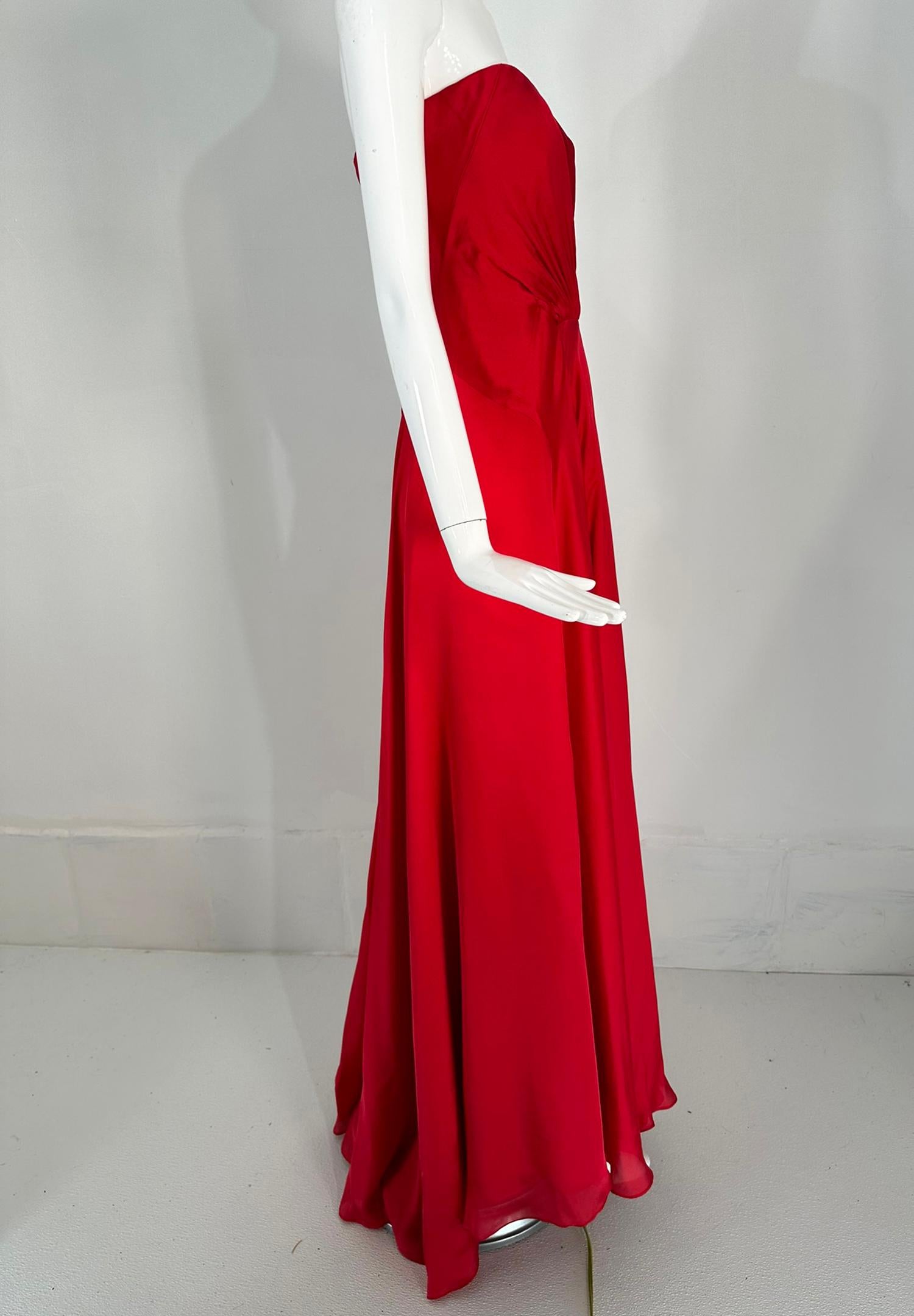 Ralph Lauren Collection Draped Red Silk Strapless Evening Gown 6 For Sale 5