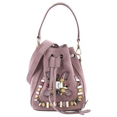 Ralph Lauren Collection Drawstring Bucket Bag Crystal and Bead Embellished Suede
