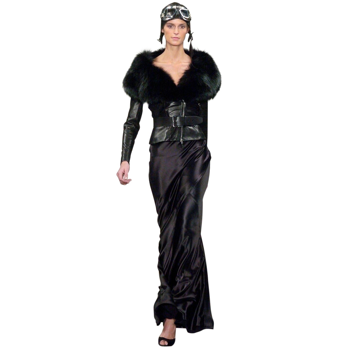 Collection Ralph Lauren Automne 2005 Jupe de soirée en soie noire coupée en biais, taille 8 en vente