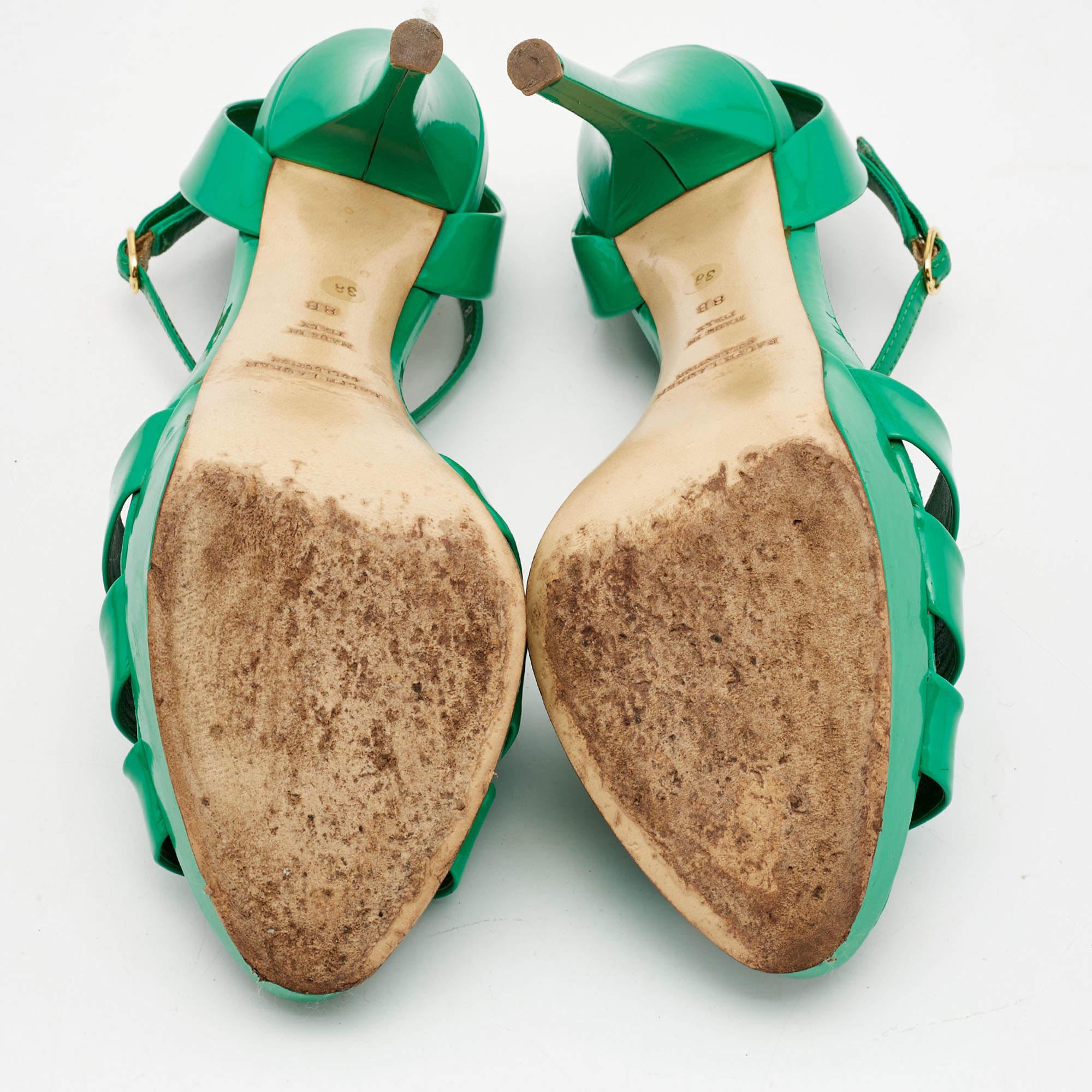 Ralph Lauren Collection Green Patent Leather T Strap Peep Toe Sandals Size 38 2