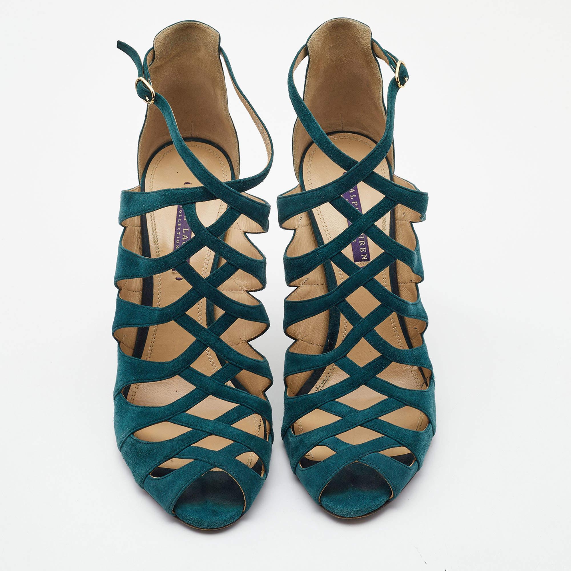 Verde Ralph Lauren Collection'S Sandali con cinturino alla caviglia in pelle scamosciata verde misura 41,5 in vendita