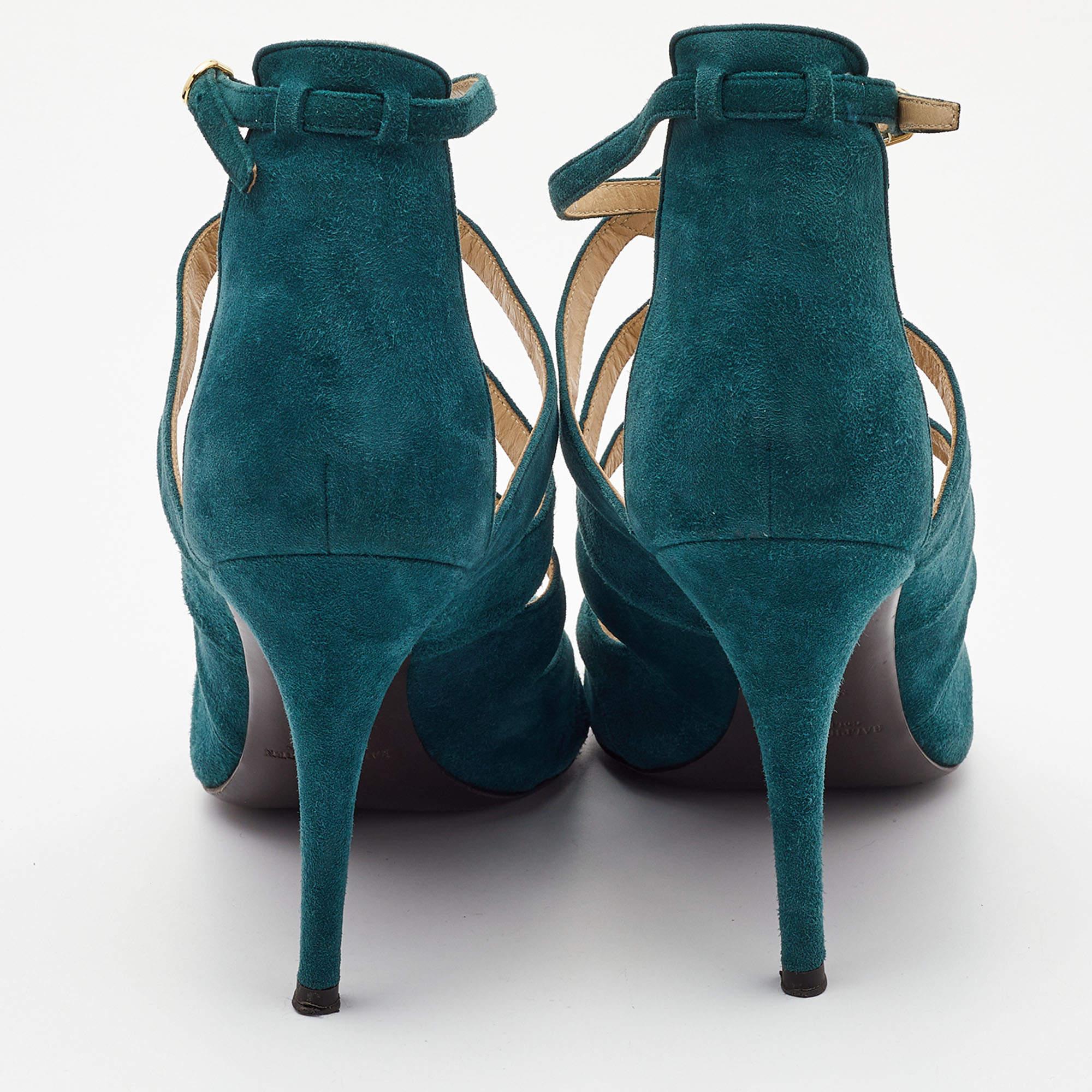 Donna Ralph Lauren Collection'S Sandali con cinturino alla caviglia in pelle scamosciata verde misura 41,5 in vendita