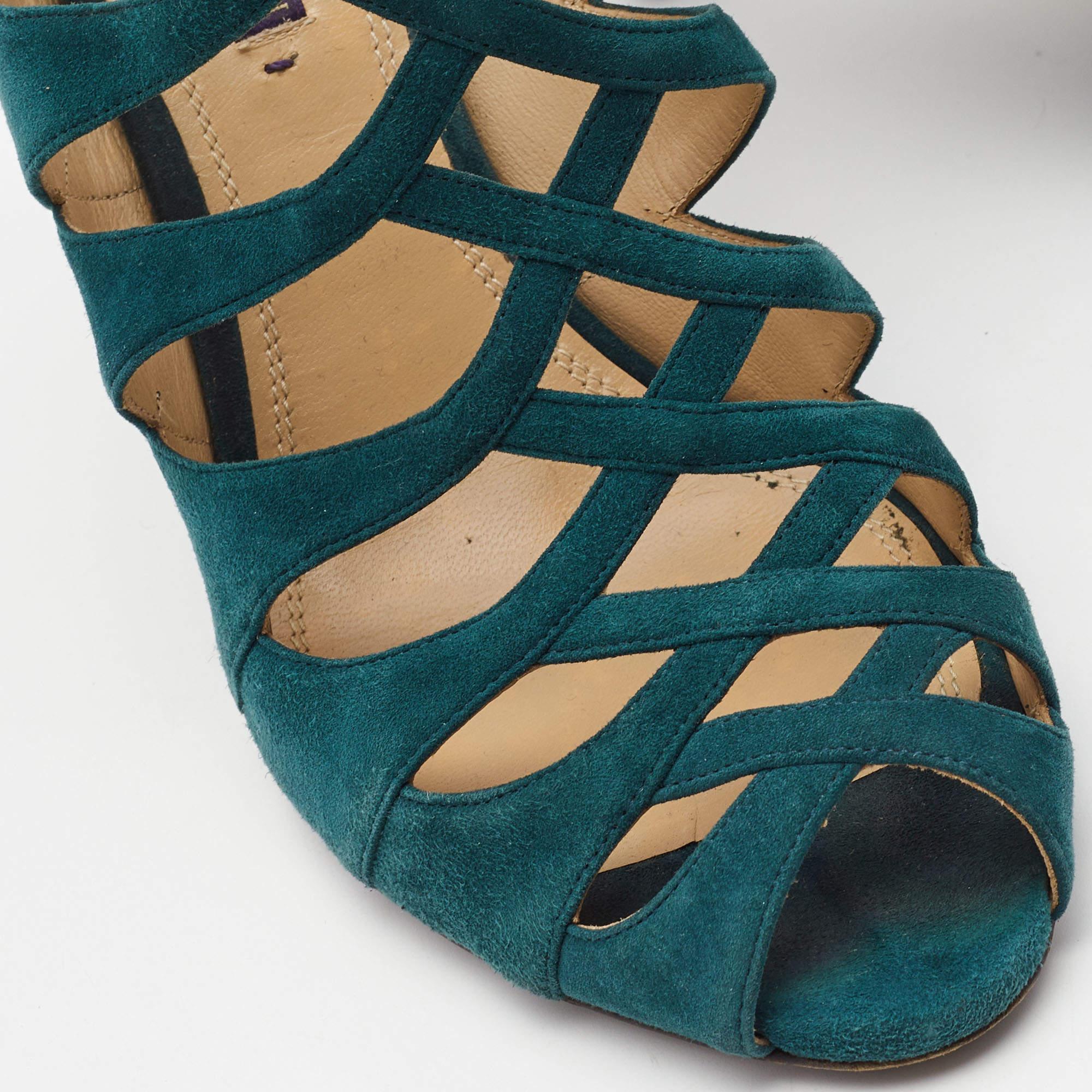 Ralph Lauren Collection'S Sandali con cinturino alla caviglia in pelle scamosciata verde misura 41,5 in vendita 2