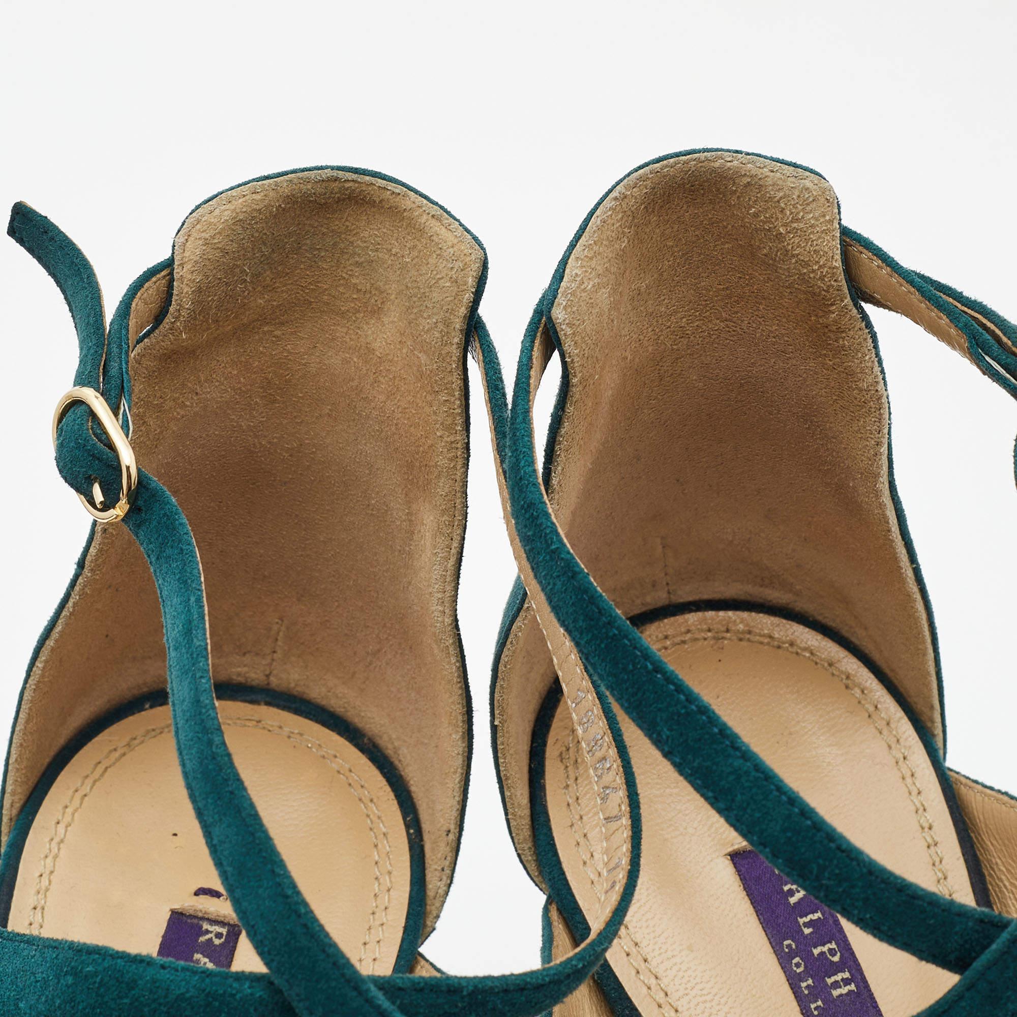 Ralph Lauren Collection'S Sandali con cinturino alla caviglia in pelle scamosciata verde misura 41,5 in vendita 3