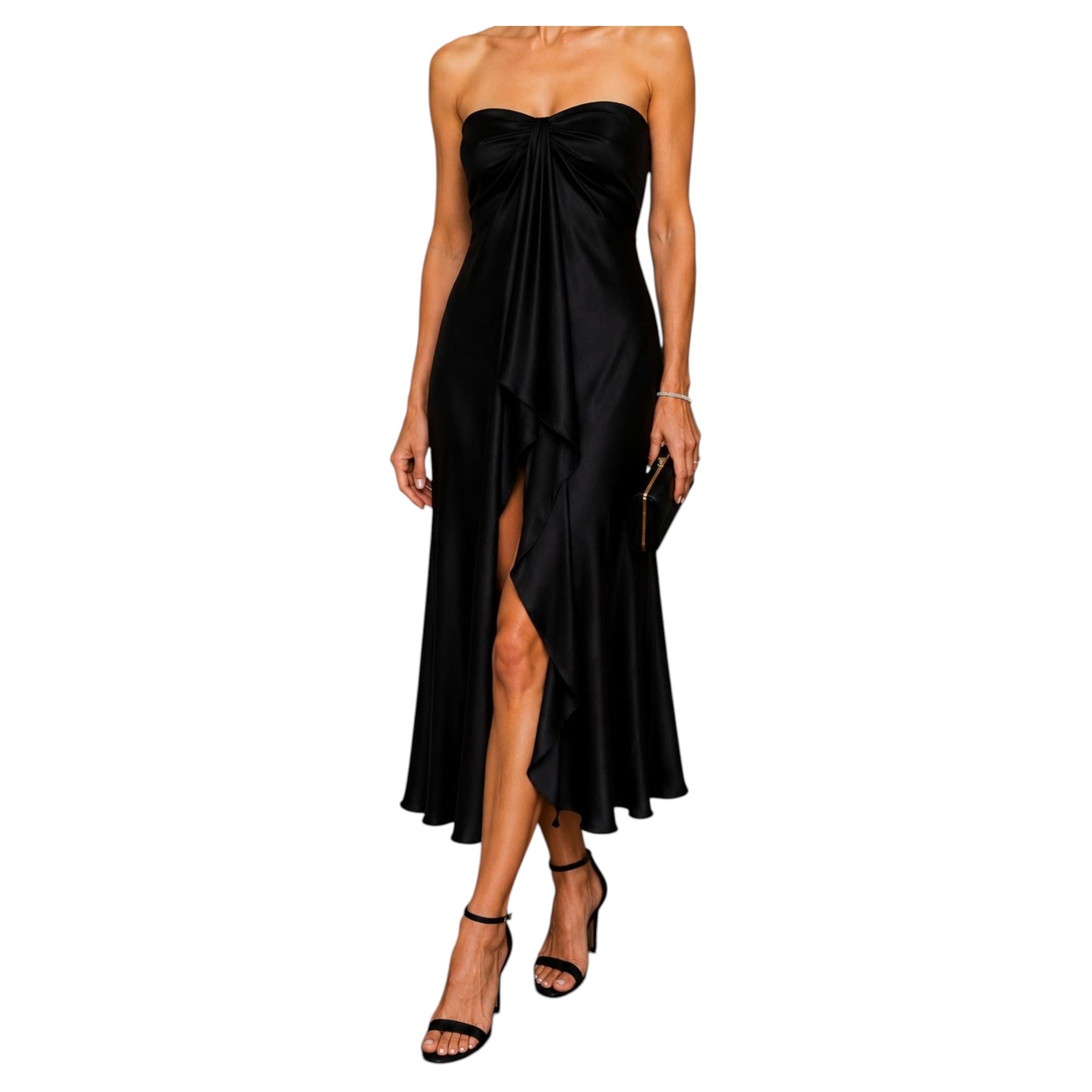 Ralph Lauren Collection – Cocktailkleid aus schwarzer italienischer Seidencharmeuse mit Drapierung