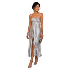 Ralph Lauren Collection Italian Pearl Gray Silk Charmeuse Draped Cocktail Dress