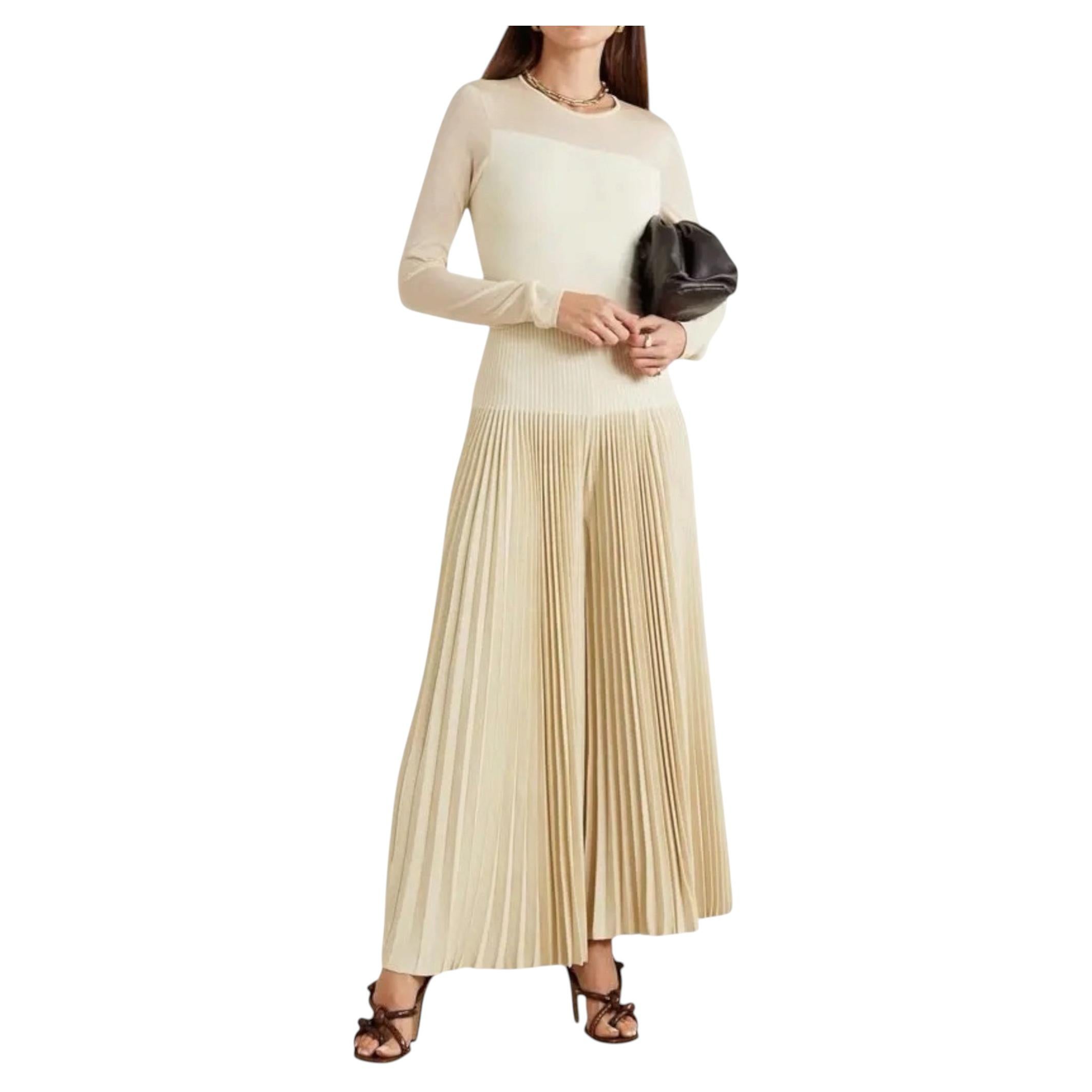 Ralph Lauren Collection Ivory Pleated Knit Wide-Leg Jumpsuit, Pre-Spring