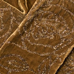 RALPH LAUREN COLLECTION Khaki Beaded Floral Viscose Silk Velvet Scarf