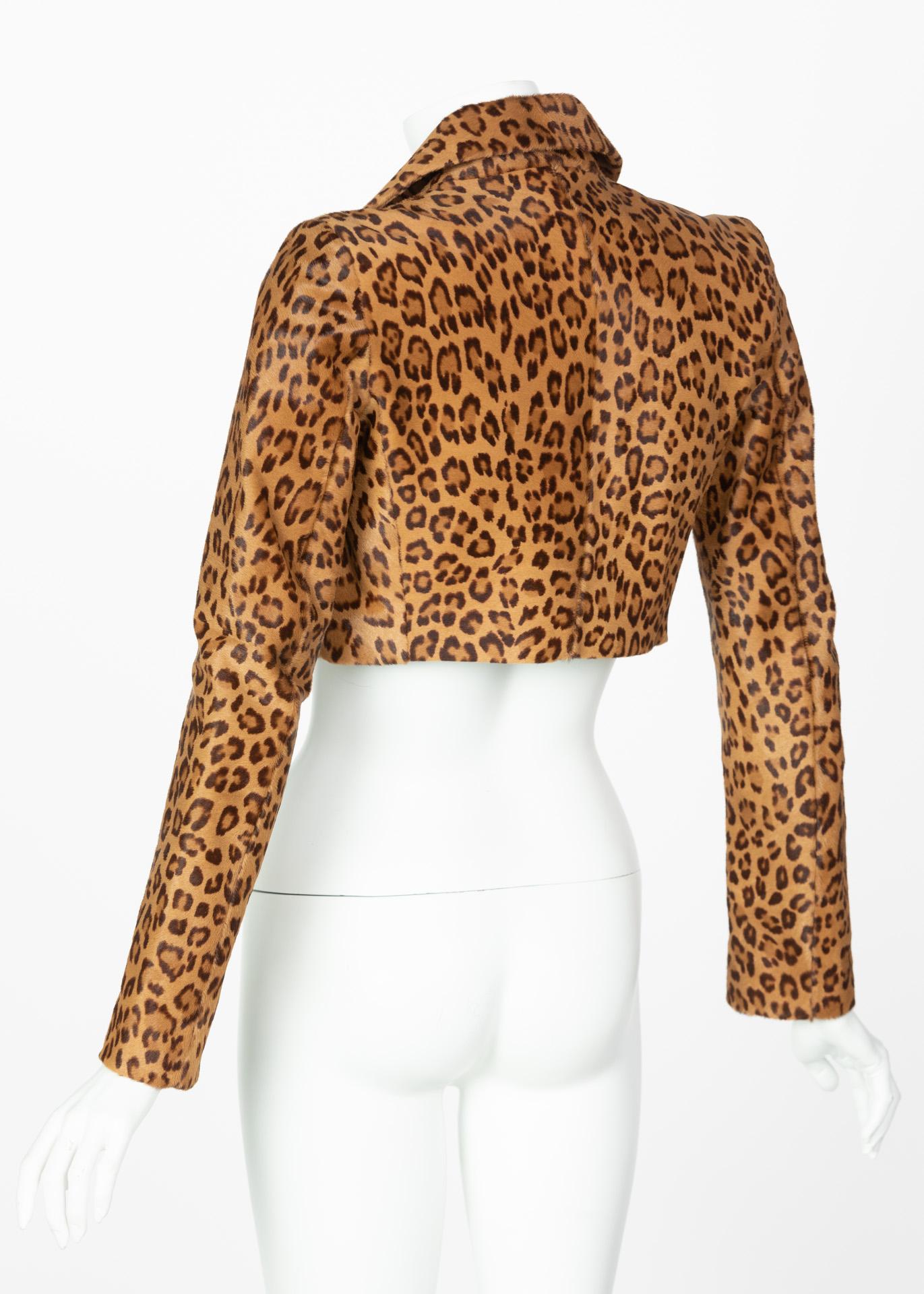 Ralph Lauren Collection Leopard Shearling Cropped Bolero Jacket In Excellent Condition In Boca Raton, FL