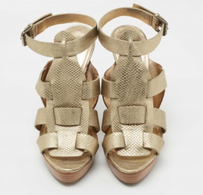 Ralph Lauren Collection Lizard Embossed Leather Ankle Strap Sandals Size 40.5 Bon état - En vente à Dubai, Al Qouz 2