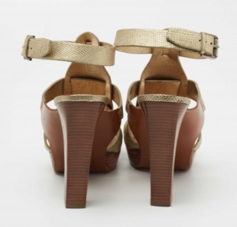 Ralph Lauren Collection Lizard Embossed Leather Ankle Strap Sandals Size 40.5 Pour femmes en vente