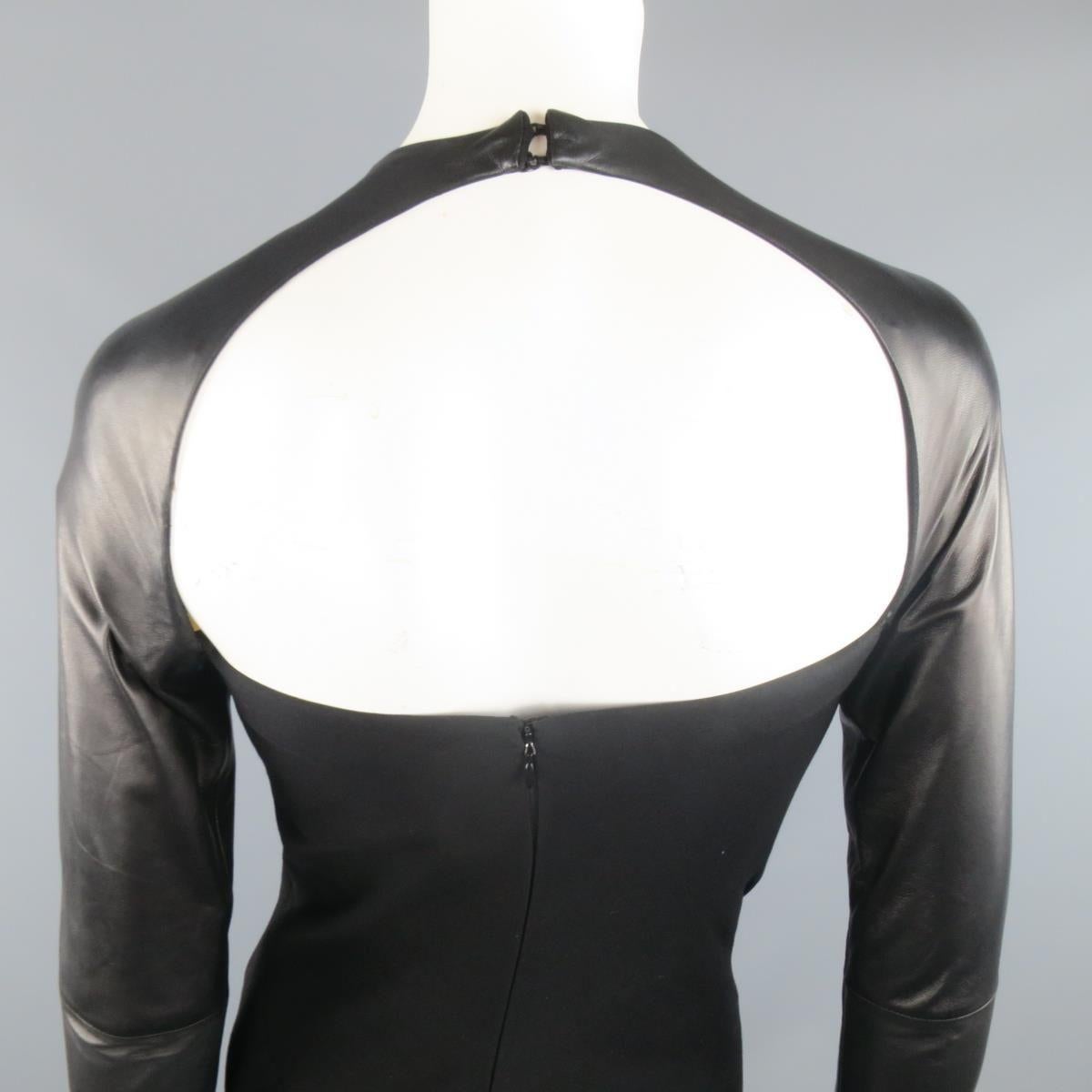 RALPH LAUREN COLLECTION Megan Fall 2012 US 4 Black Wool Leather Sleeve Dress In Excellent Condition In San Francisco, CA